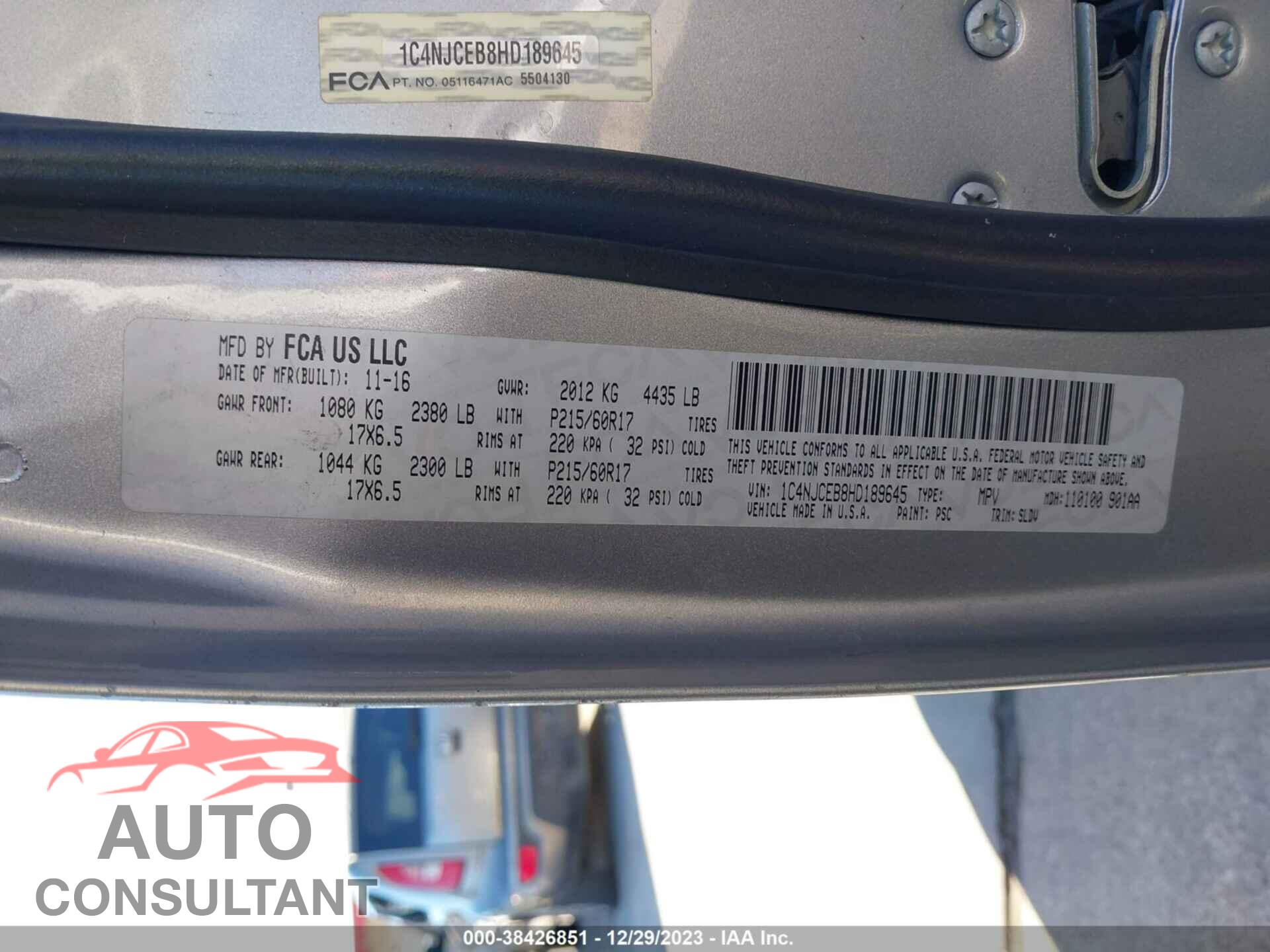 JEEP COMPASS 2017 - 1C4NJCEB8HD189645