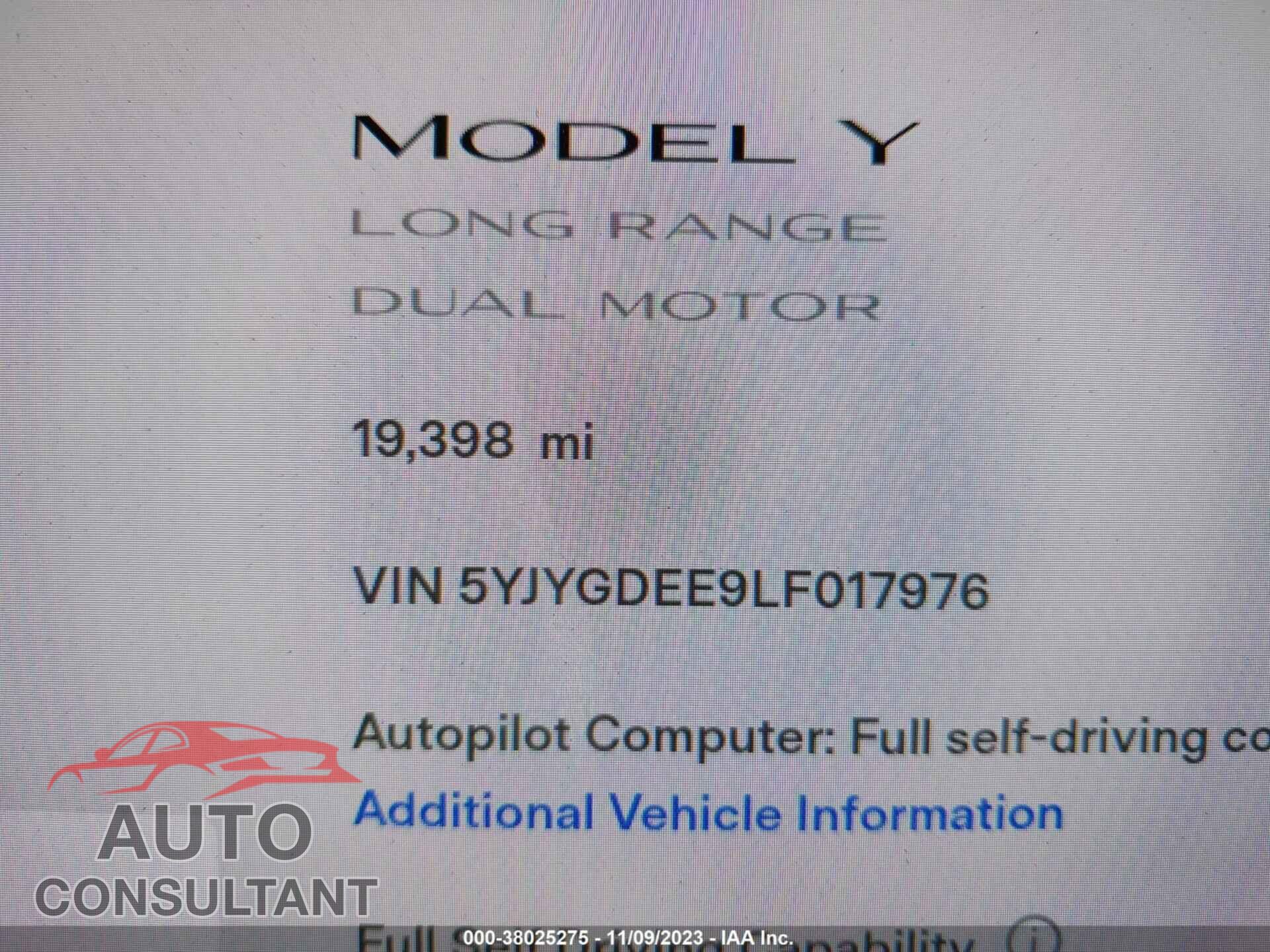 TESLA MODEL Y 2020 - 5YJYGDEE9LF017976