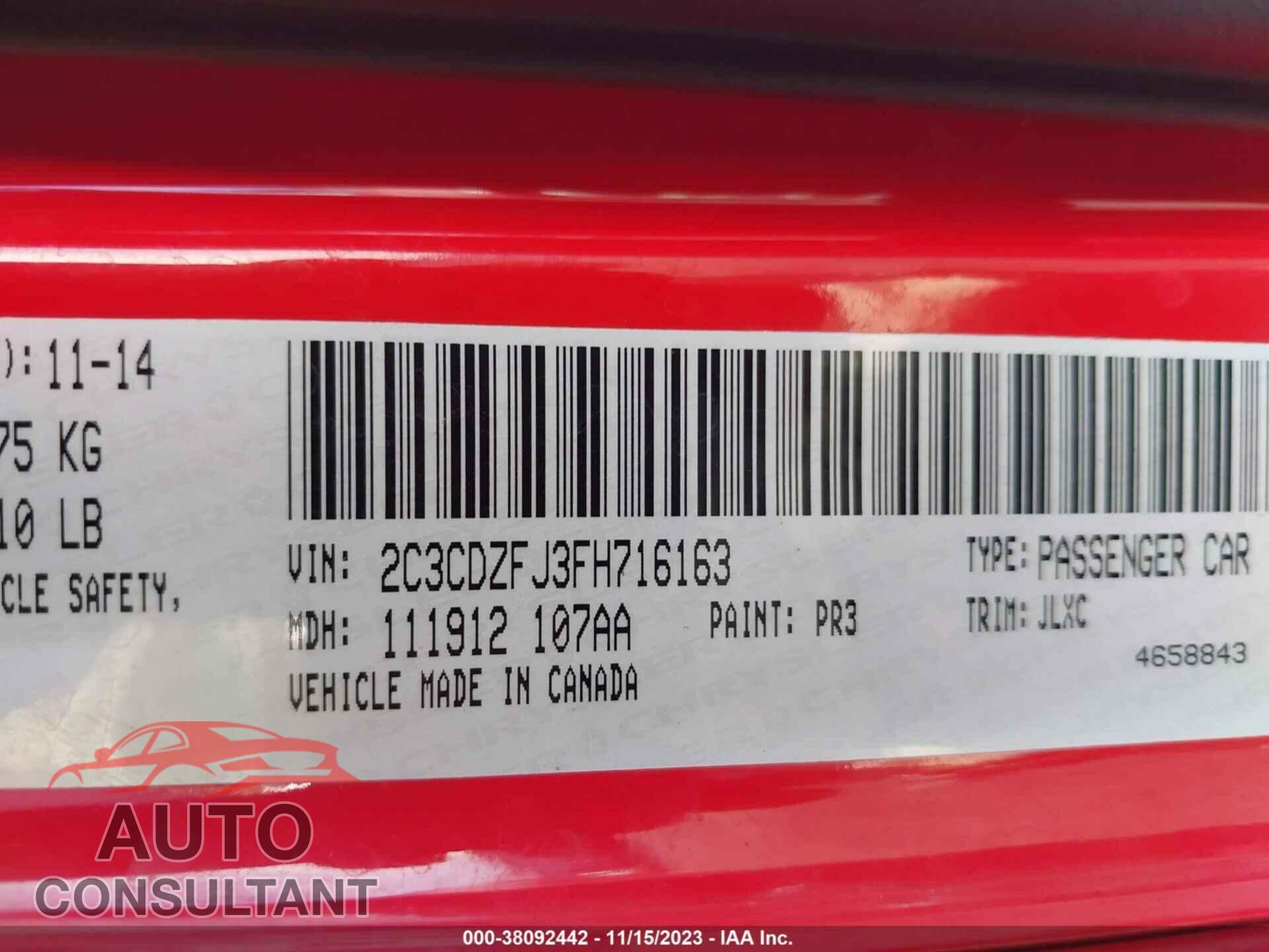 DODGE CHALLENGER 2015 - 2C3CDZFJ3FH716163