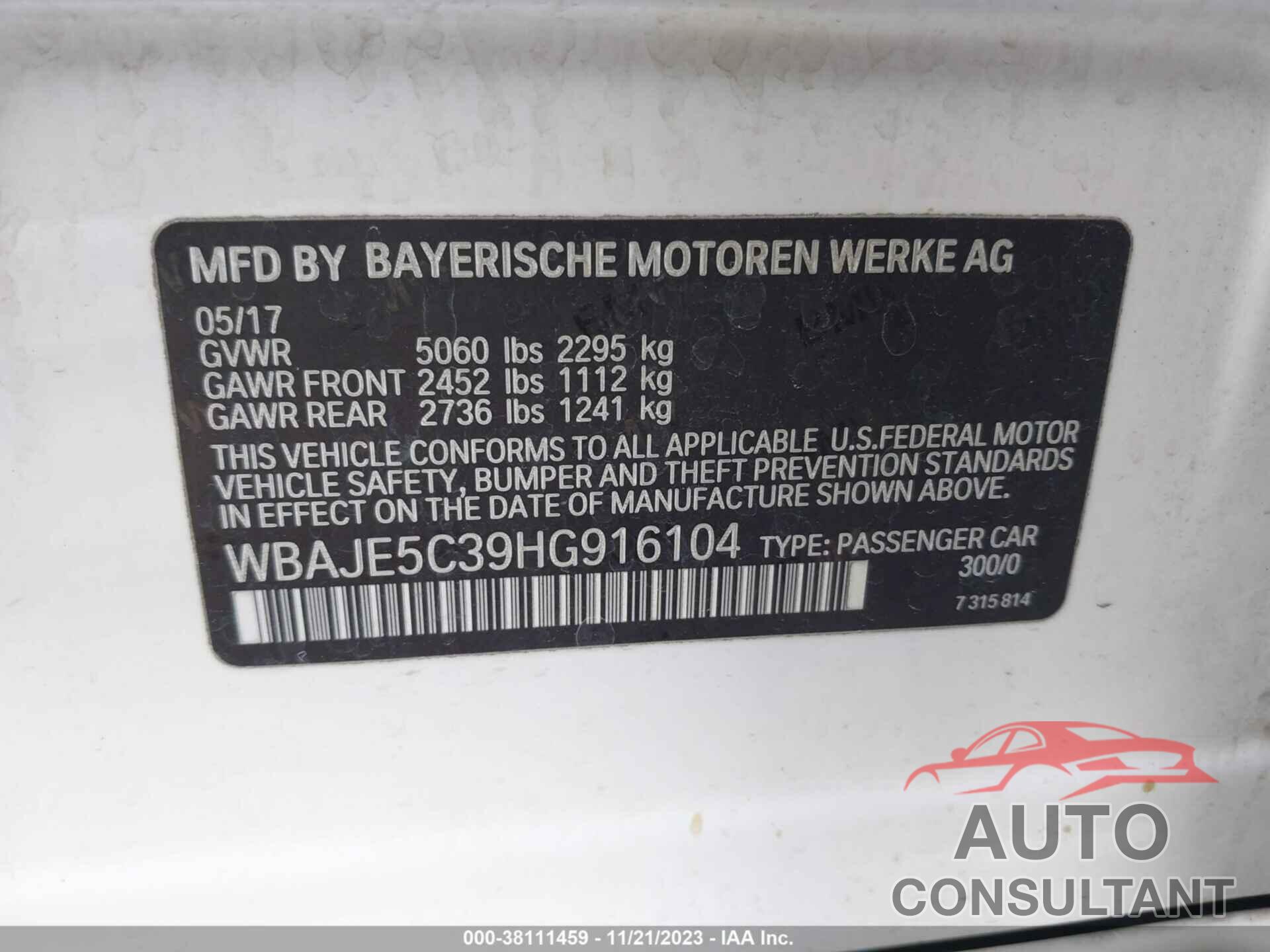 BMW 540I 2017 - WBAJE5C39HG916104