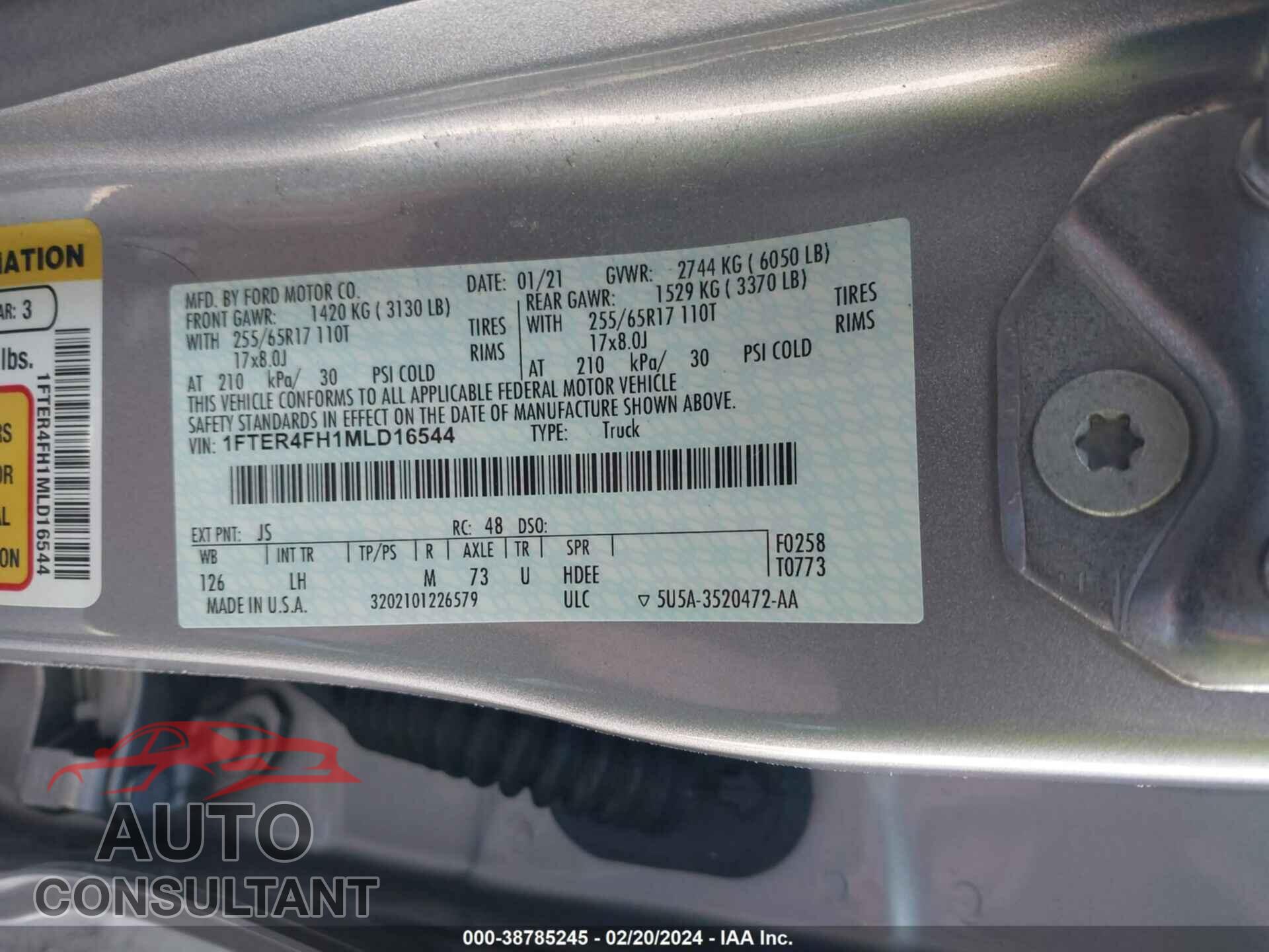 FORD RANGER 2021 - 1FTER4FH1MLD16544