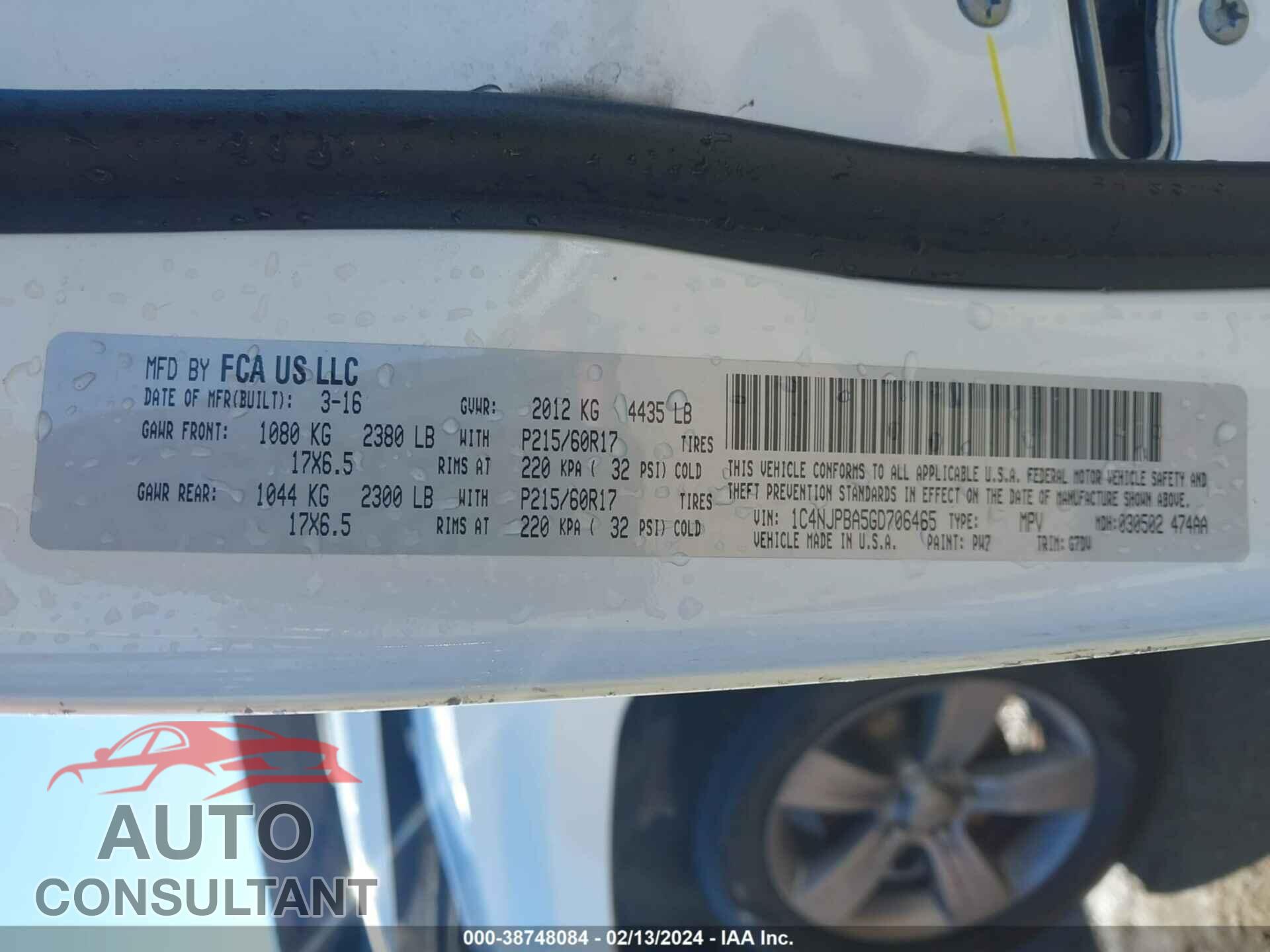 JEEP PATRIOT 2016 - 1C4NJPBA5GD706465