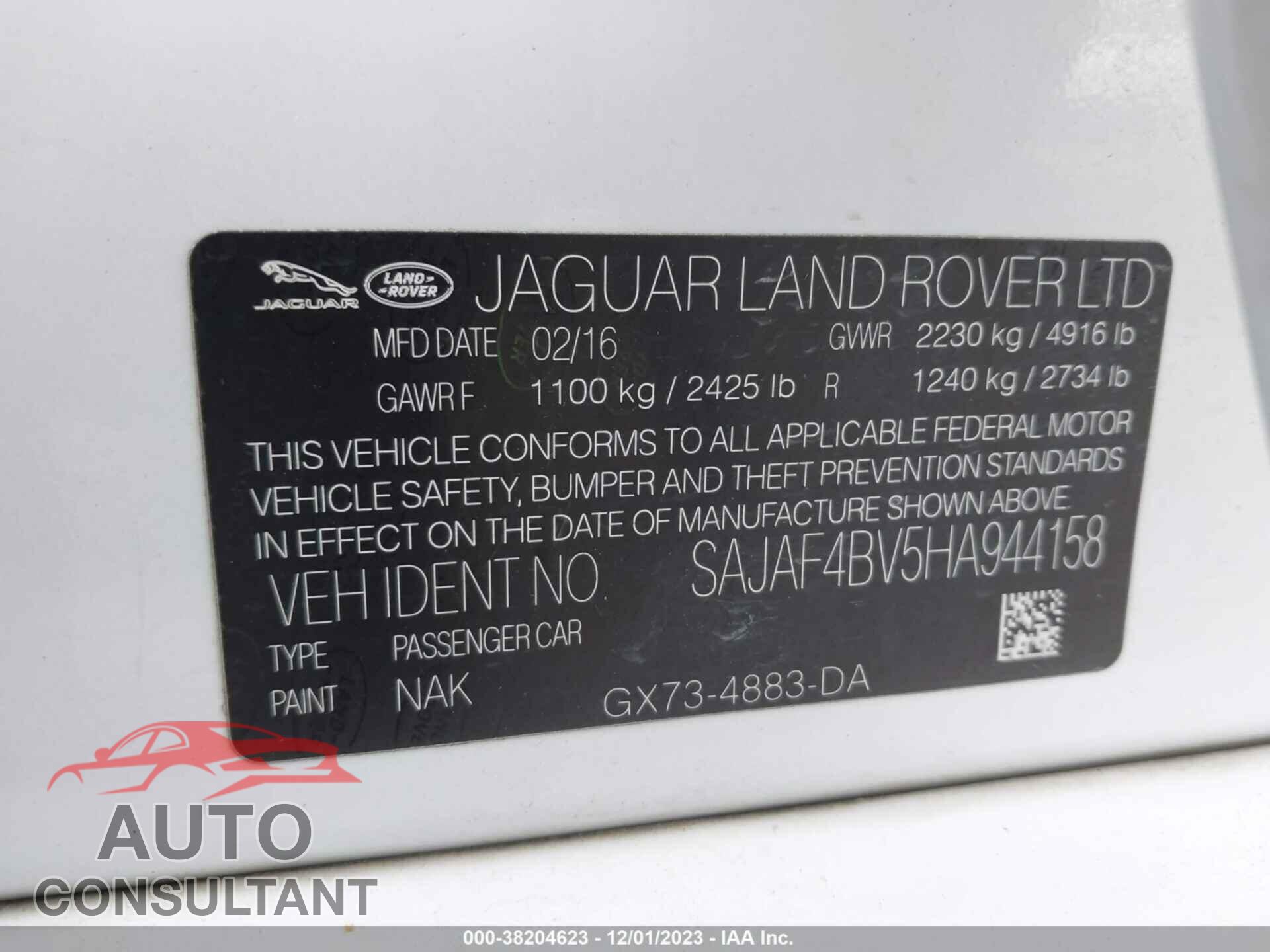 JAGUAR XE 2017 - SAJAF4BV5HA944158