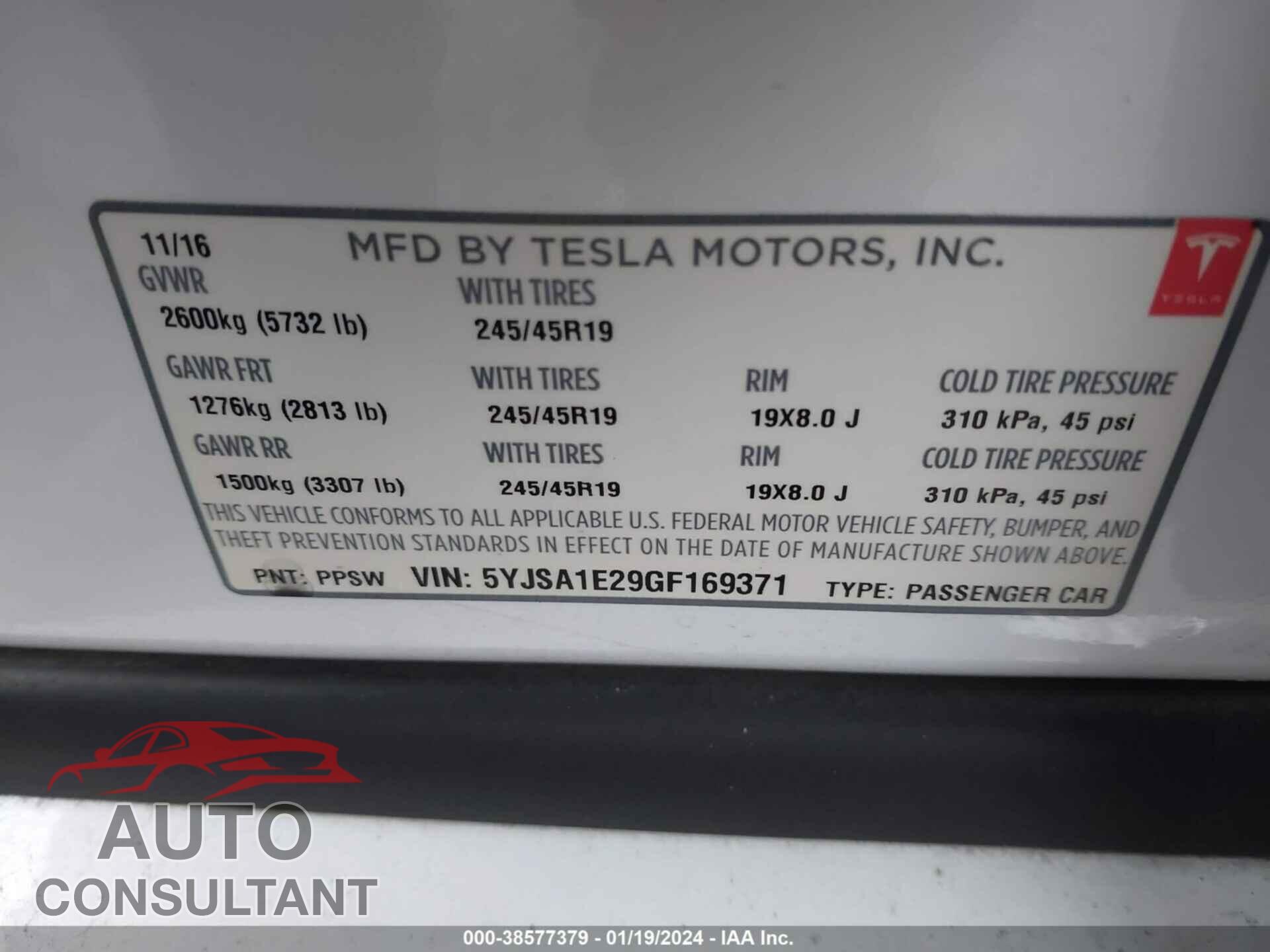 TESLA MODEL S 2016 - 5YJSA1E29GF169371