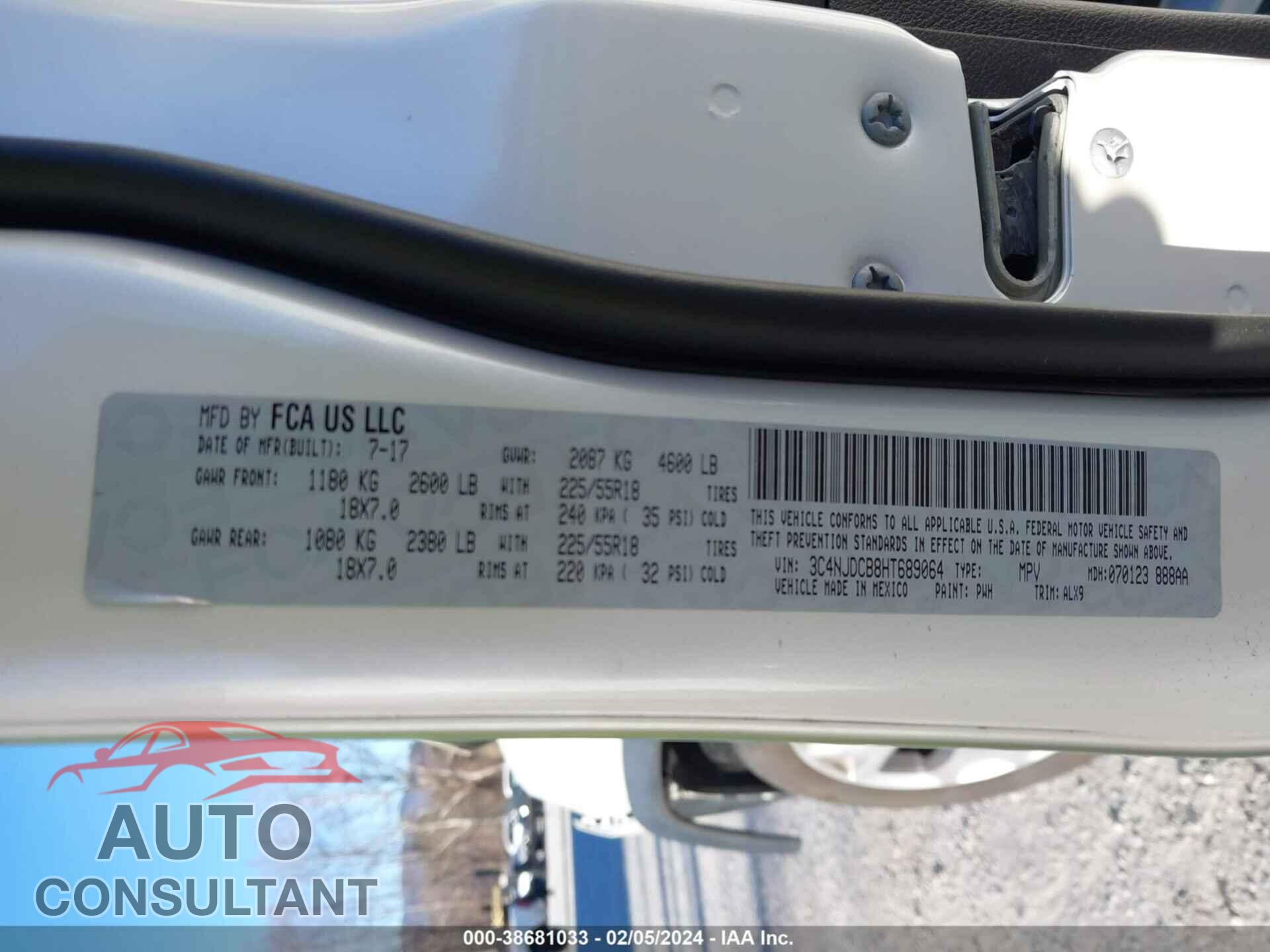 JEEP NEW COMPASS 2017 - 3C4NJDCB8HT689064