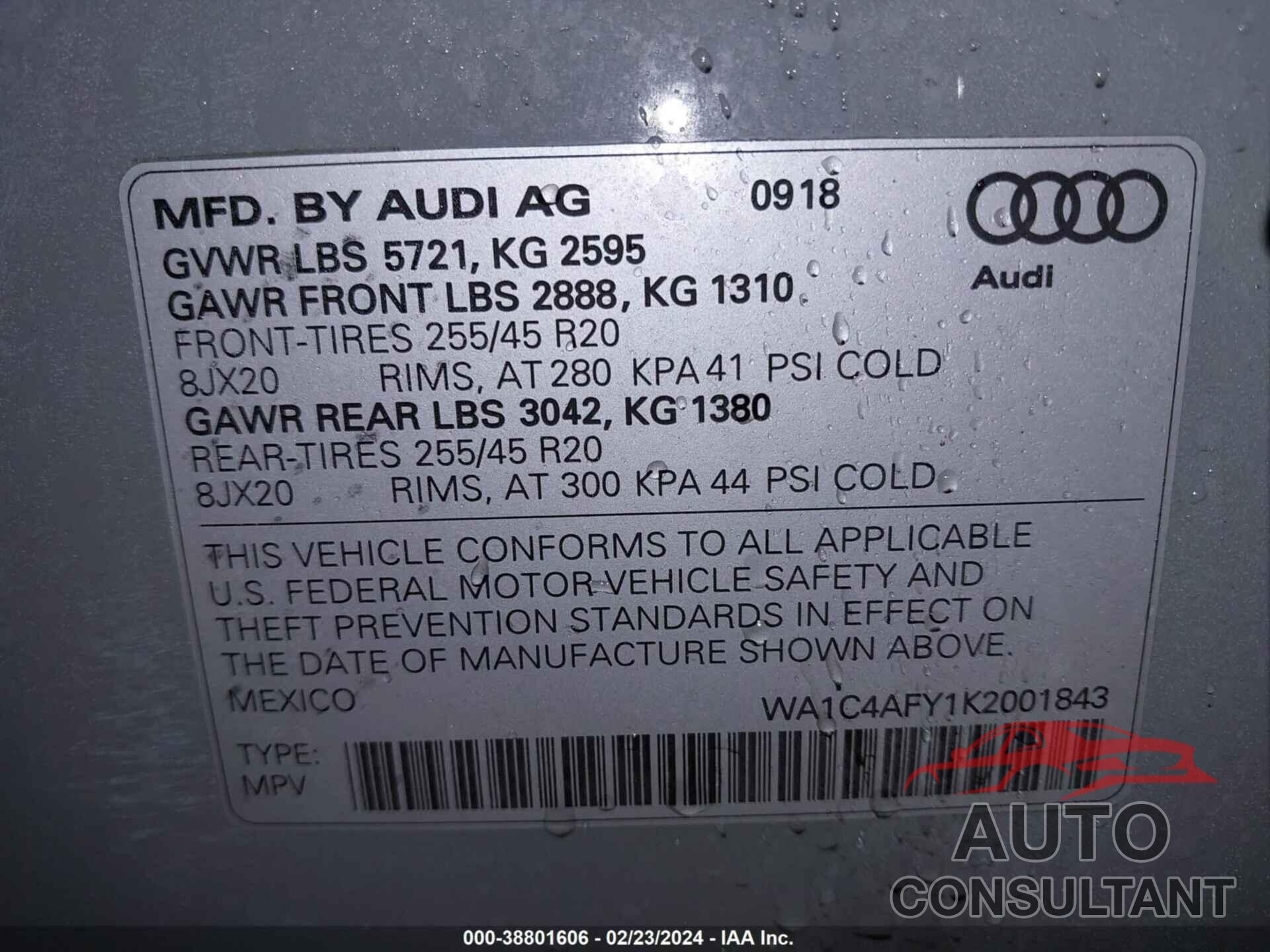 AUDI SQ5 2019 - WA1C4AFY1K2001843