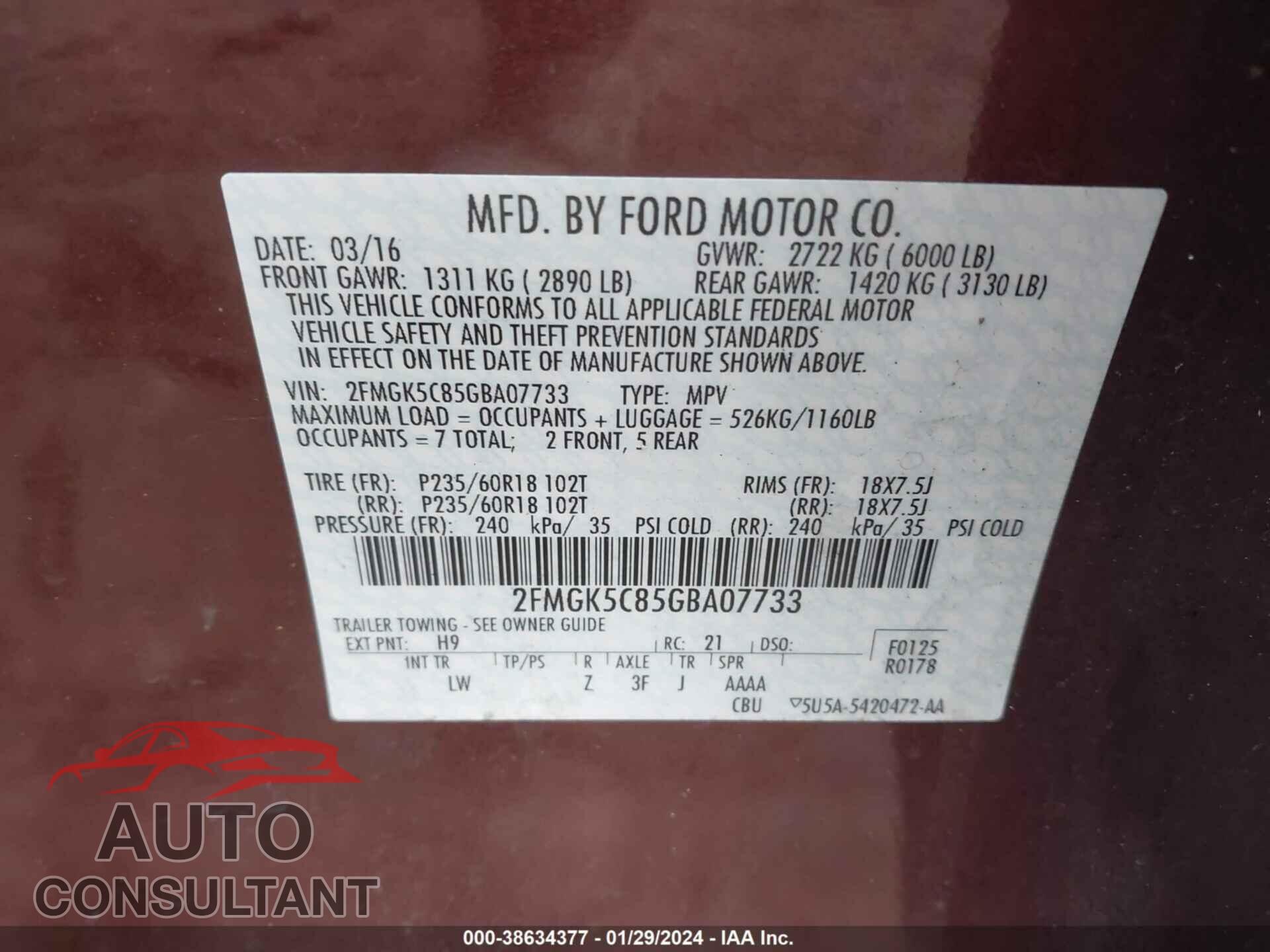 FORD FLEX 2016 - 2FMGK5C85GBA07733