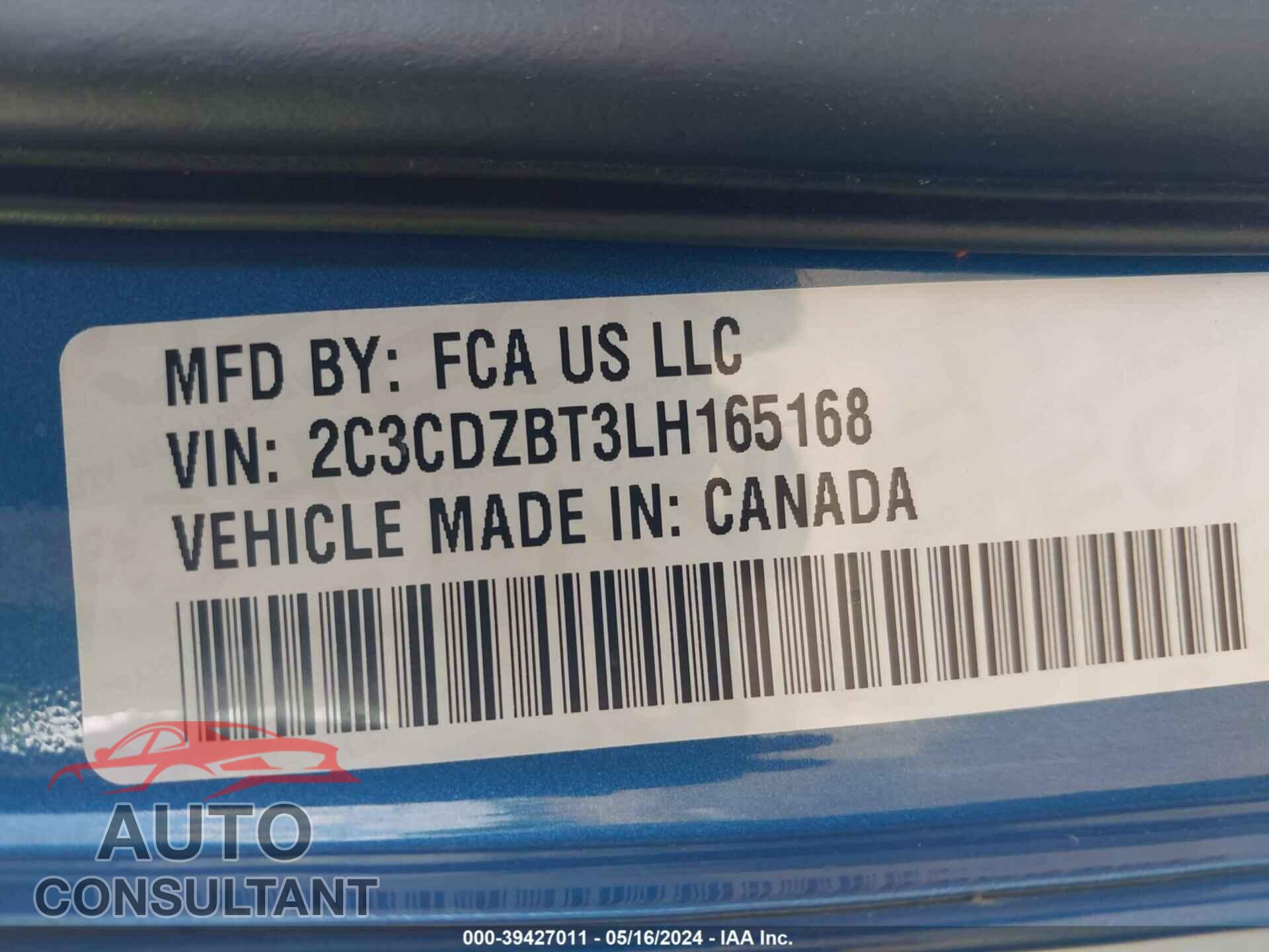 DODGE CHALLENGER 2020 - 2C3CDZBT3LH165168