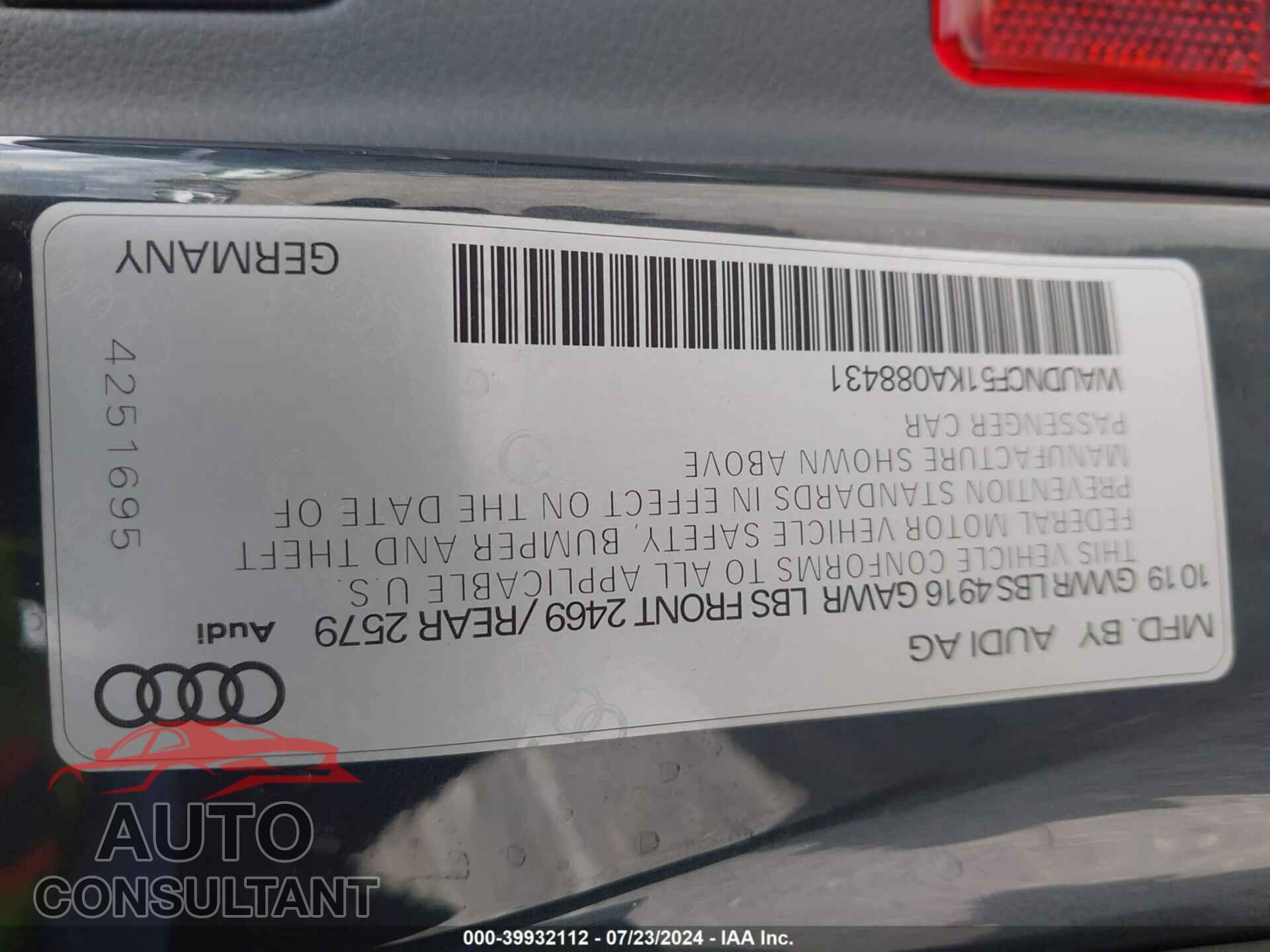 AUDI A5 2019 - WAUDNCF51KA088431
