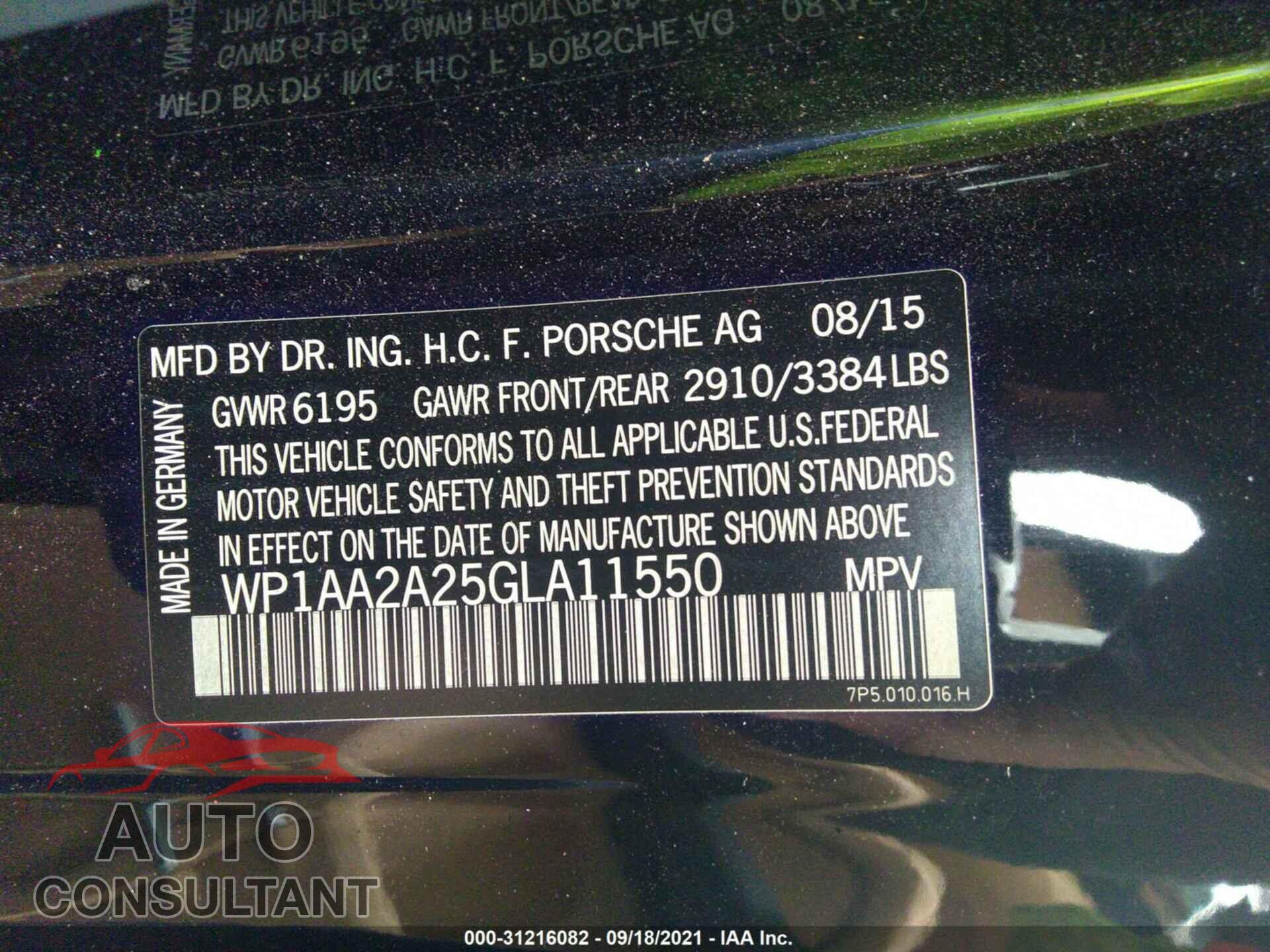 PORSCHE CAYENNE 2016 - WP1AA2A25GLA11550