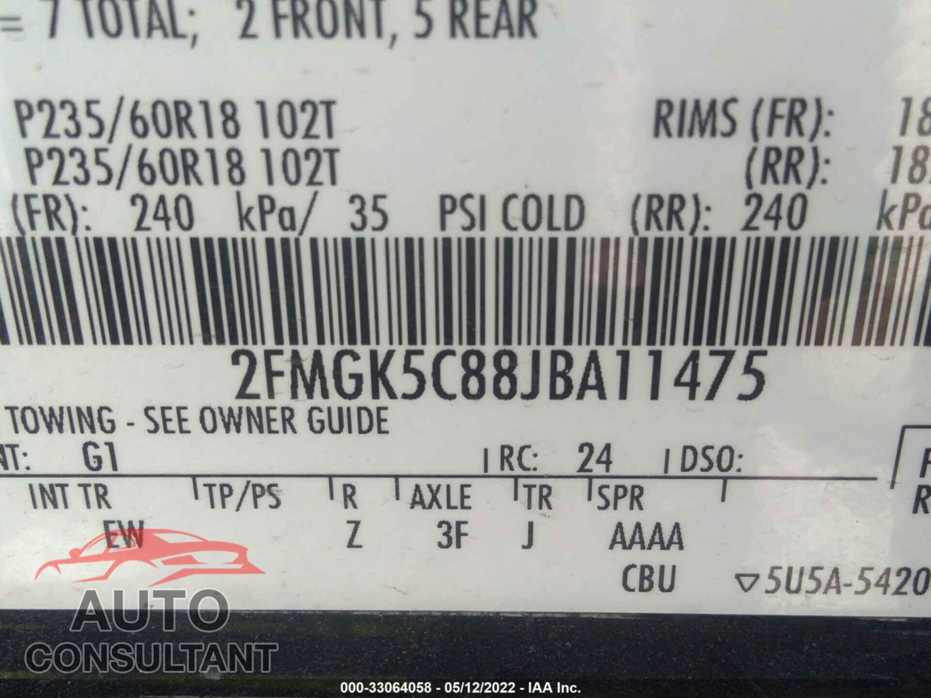 FORD FLEX 2018 - 2FMGK5C88JBA11475