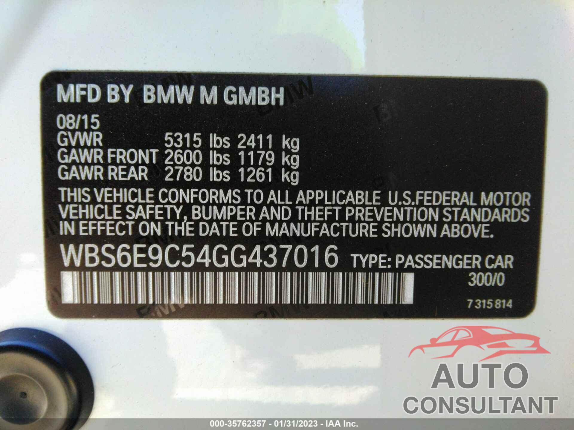 BMW M6 2016 - WBS6E9C54GG437016