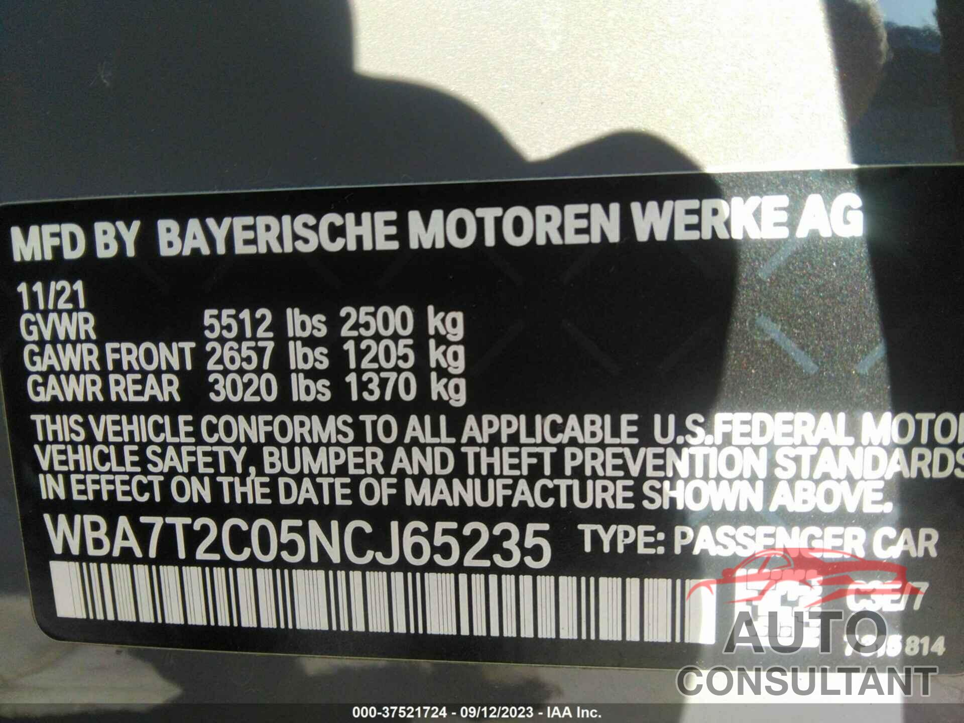 BMW 7 SERIES 2022 - WBA7T2C05NCJ65235