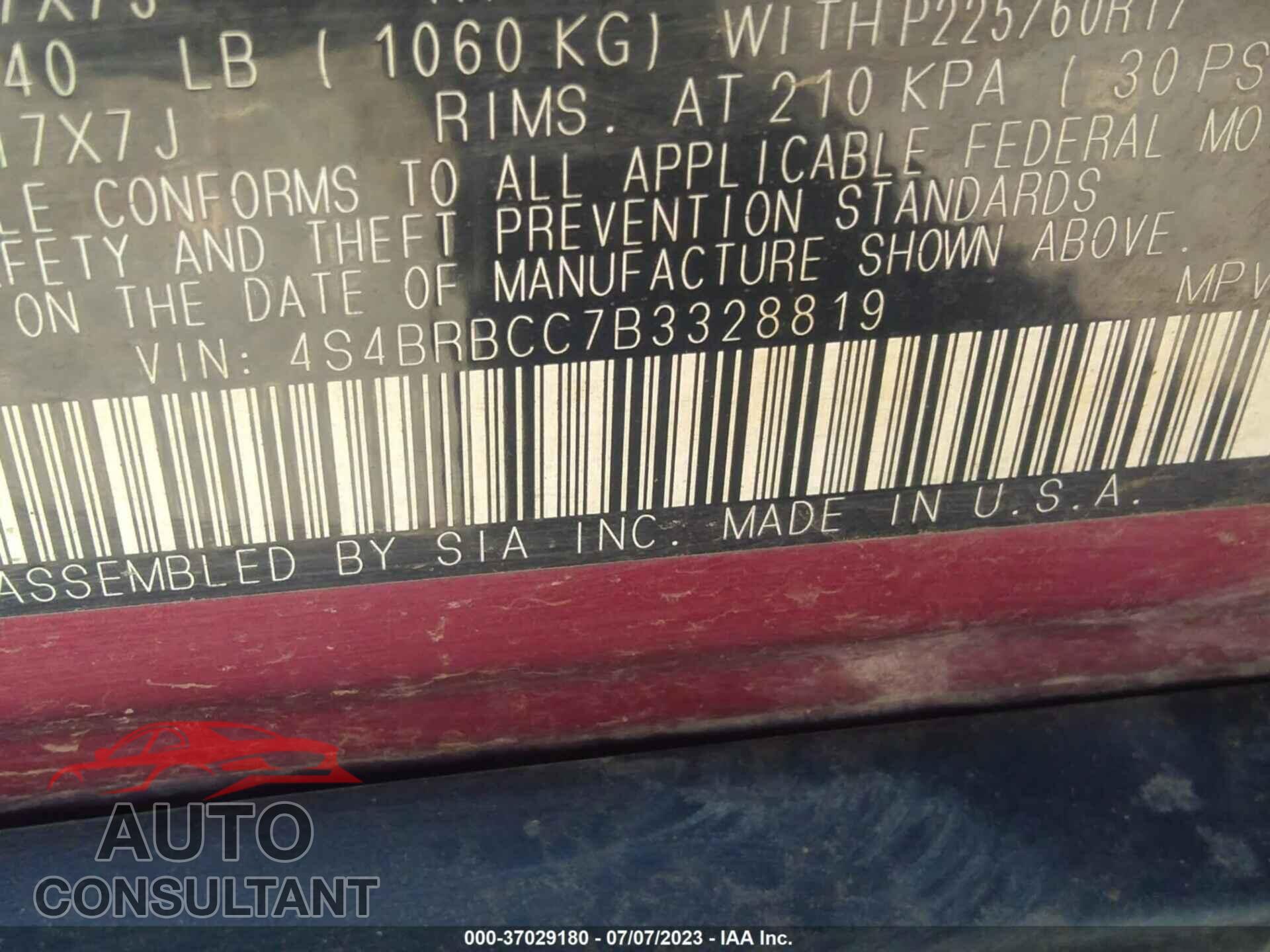 SUBARU OUTBACK 2011 - 4S4BRBCC7B3328819