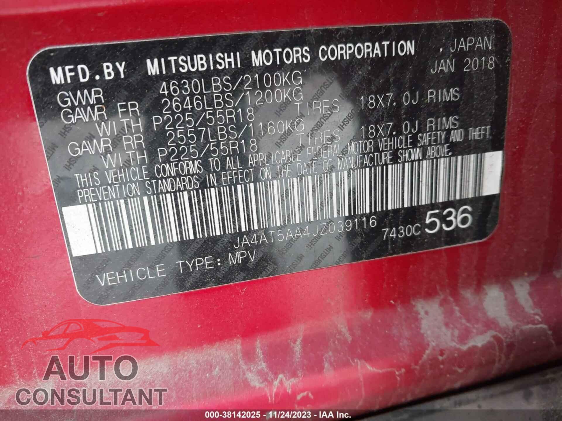 MITSUBISHI ECLIPSE CROSS 2018 - JA4AT5AA4JZ039116