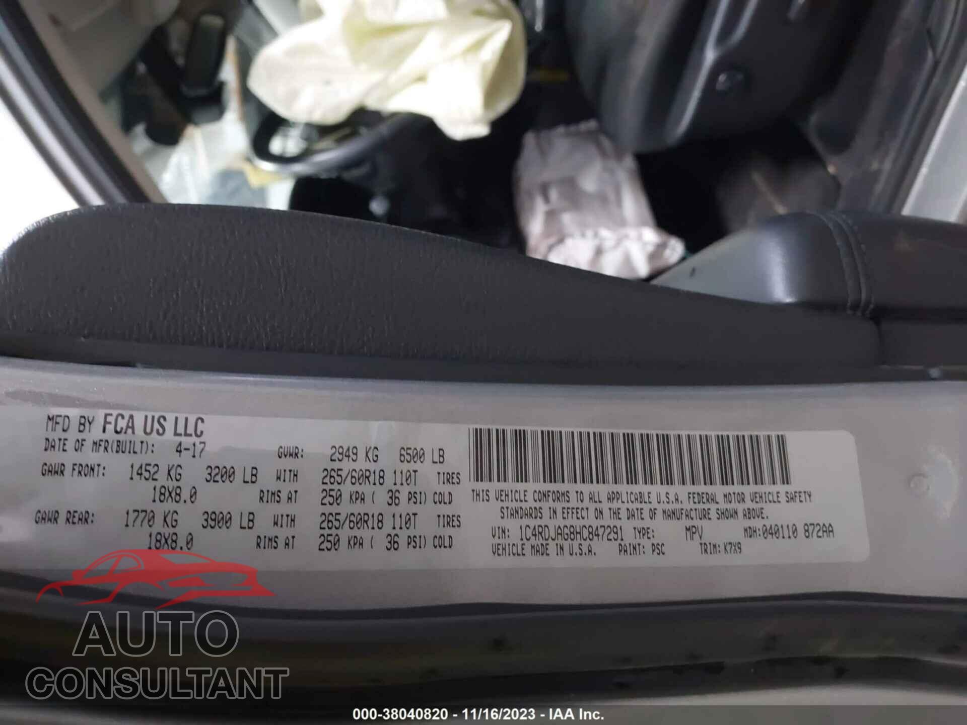 DODGE DURANGO 2017 - 1C4RDJAG8HC847291