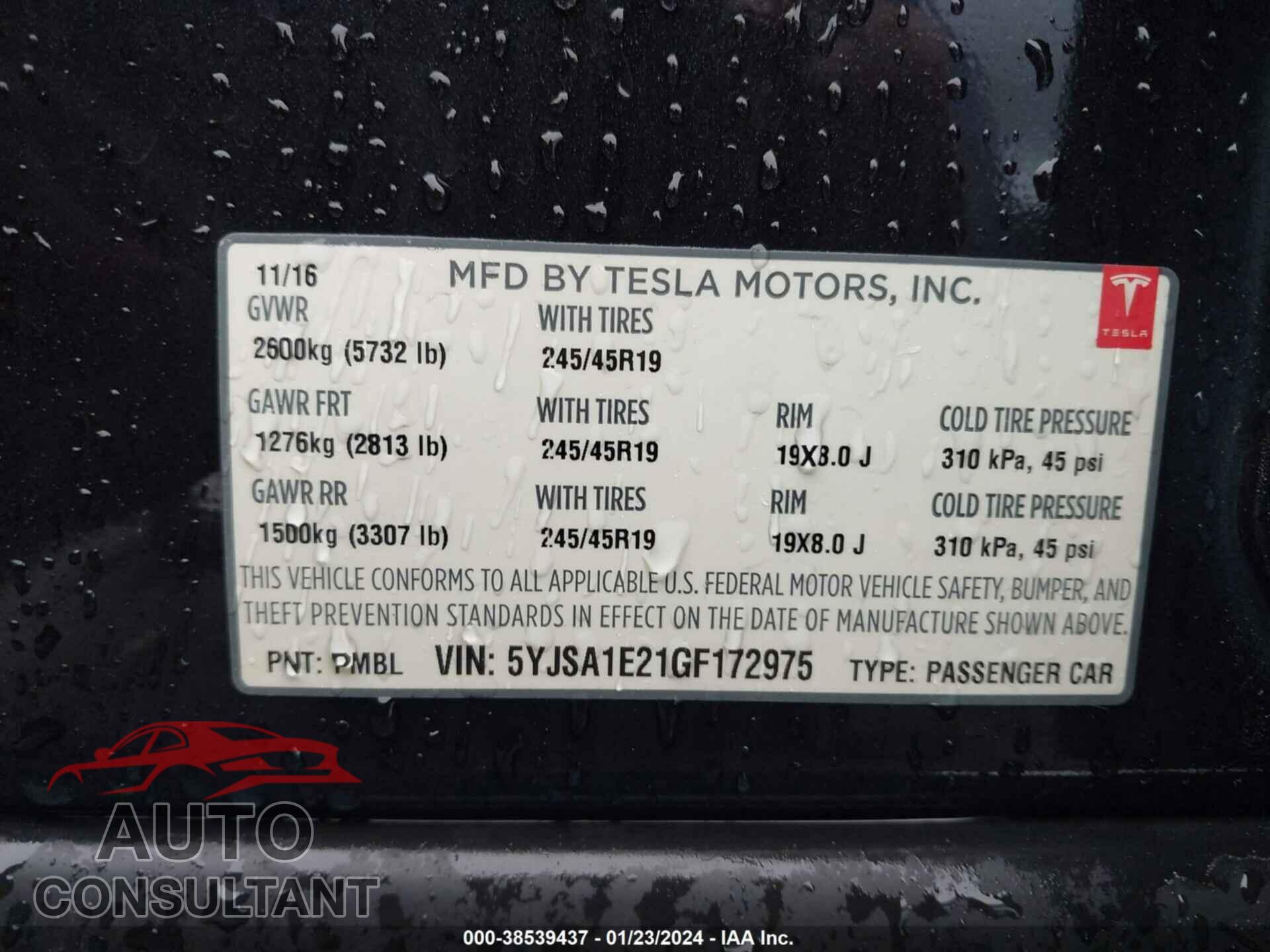 TESLA MODEL S 2016 - 5YJSA1E21GF172975