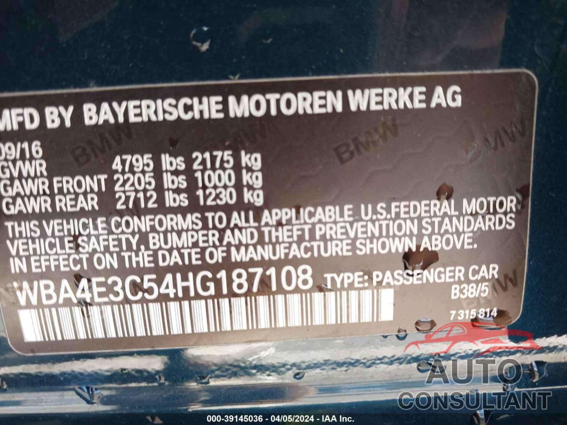 BMW 440I GRAN COUPE 2017 - WBA4E3C54HG187108