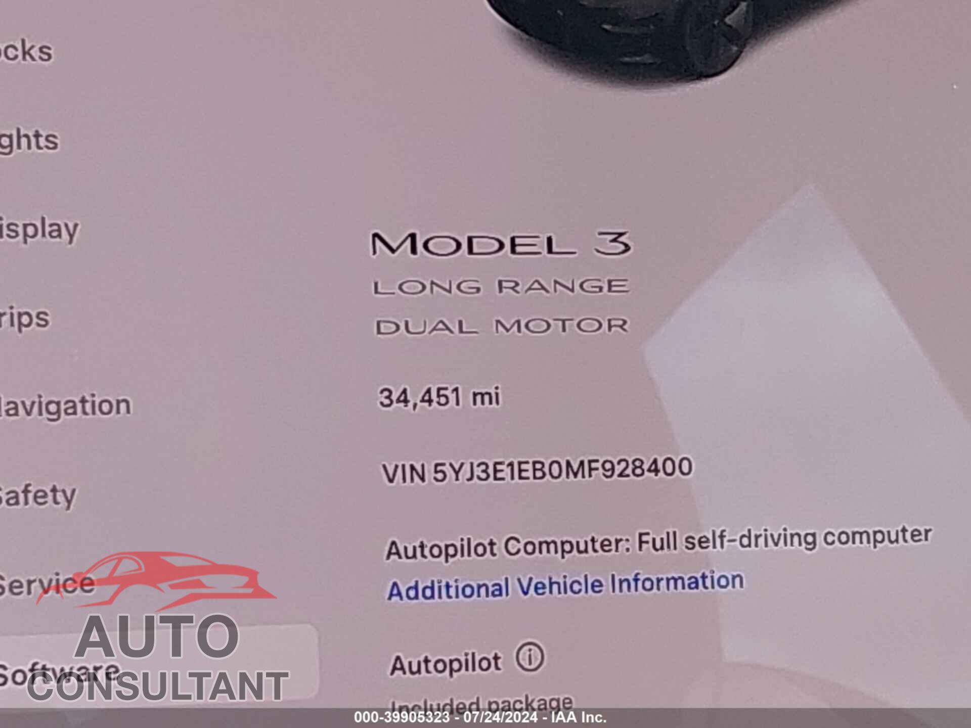 TESLA MODEL 3 2021 - 5YJ3E1EB0MF928400