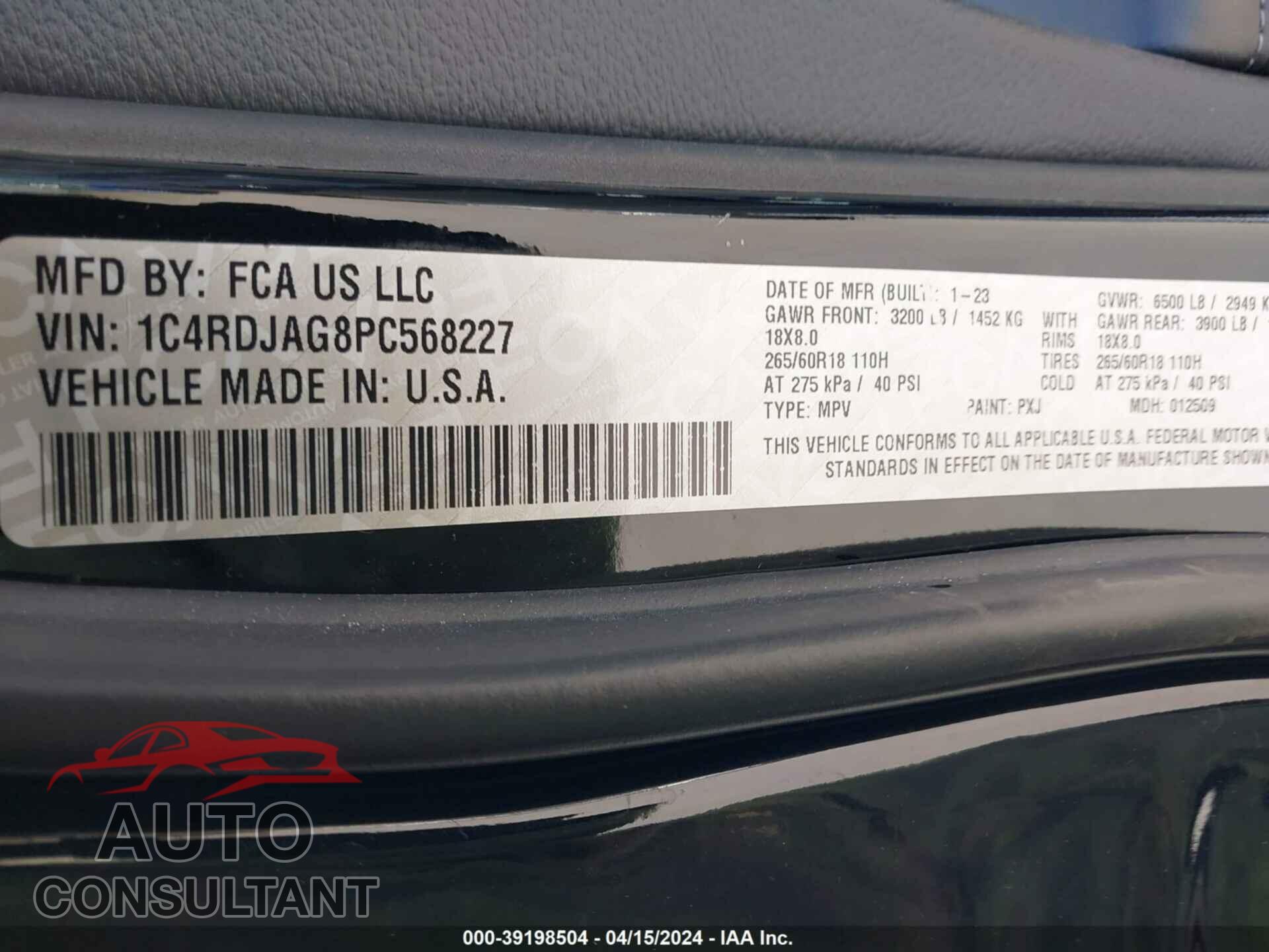 DODGE DURANGO 2023 - 1C4RDJAG8PC568227
