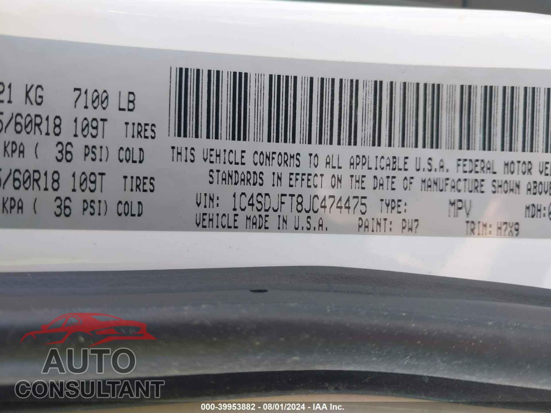 DODGE DURANGO 2018 - 1C4SDJFT8JC474475
