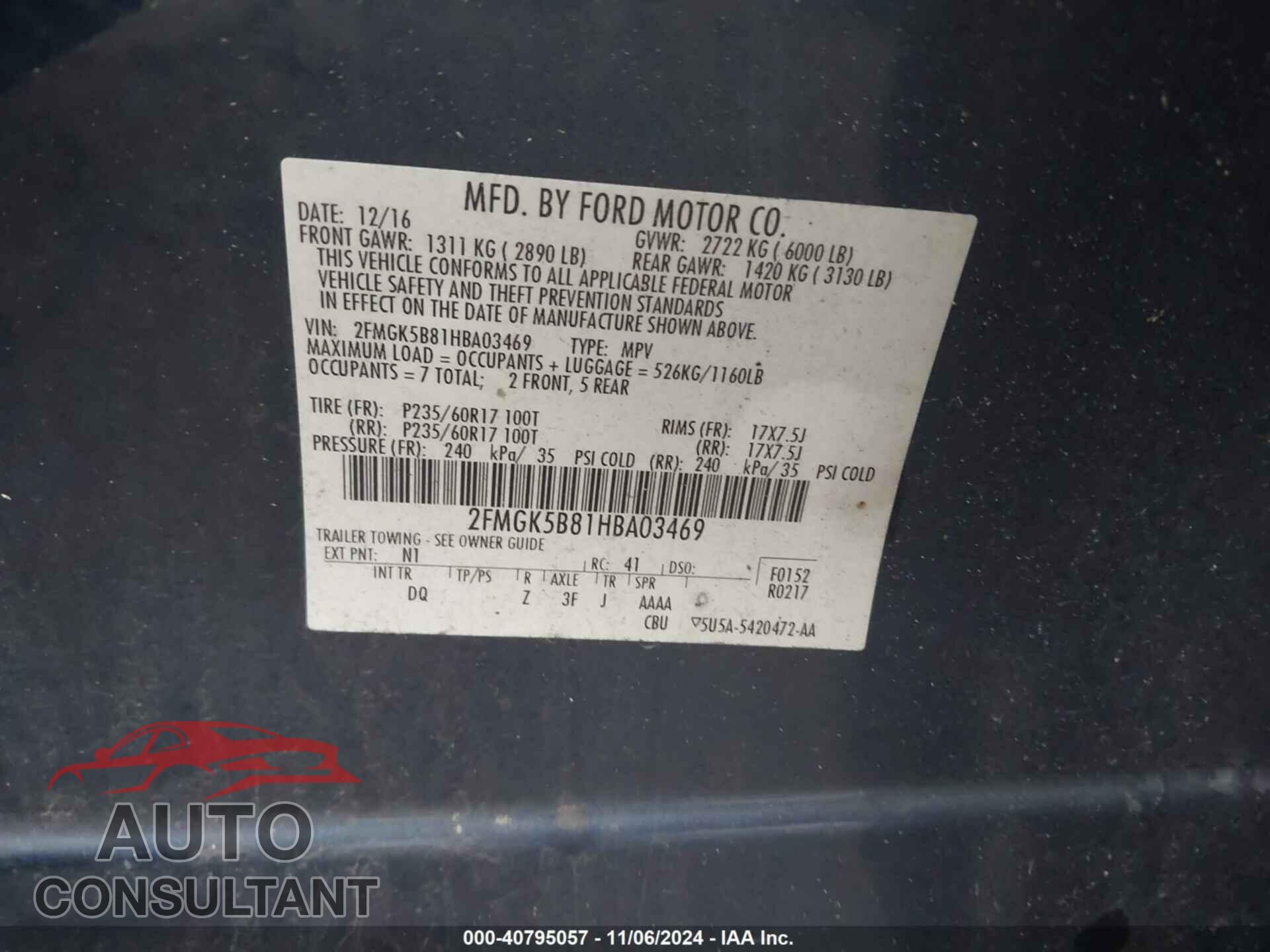 FORD FLEX 2017 - 2FMGK5B81HBA03469