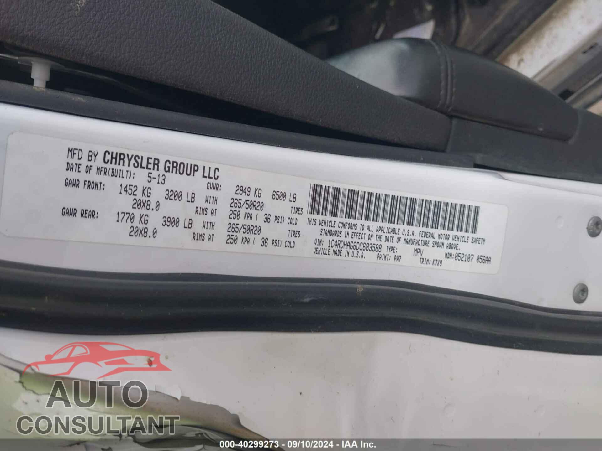 DODGE DURANGO 2013 - 1C4RDHAG6DC683588