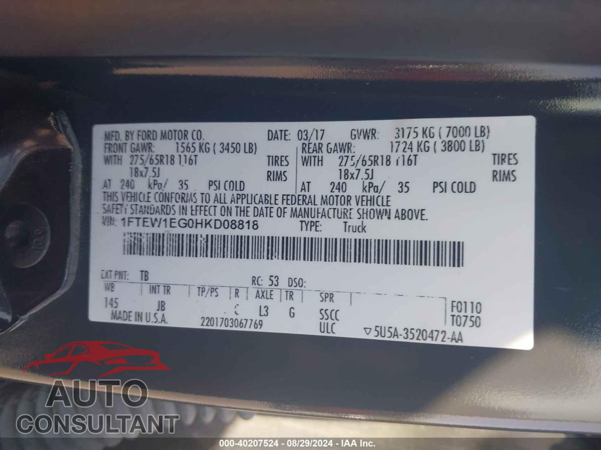 FORD F-150 2017 - 1FTEW1EG0HKD08818