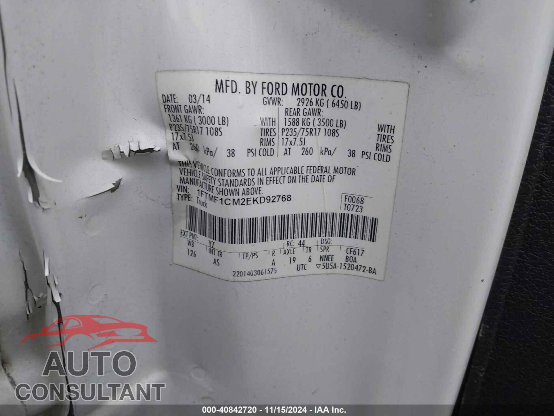 FORD F-150 2014 - 1FTMF1CM2EKD92768