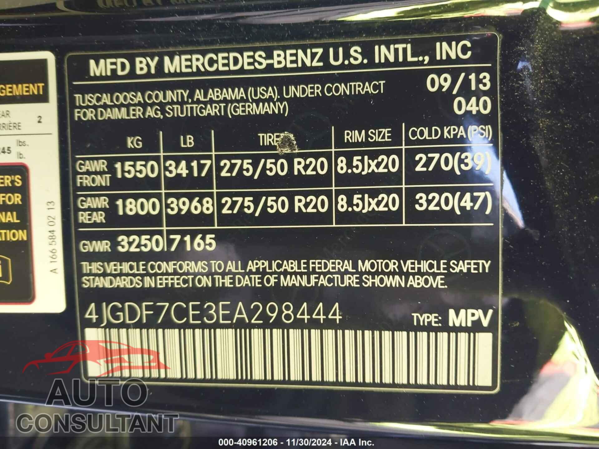 MERCEDES-BENZ GL 450 2014 - 4JGDF7CE3EA298444