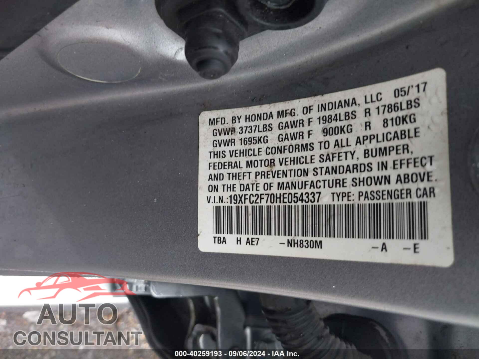HONDA CIVIC 2017 - 19XFC2F70HE054337