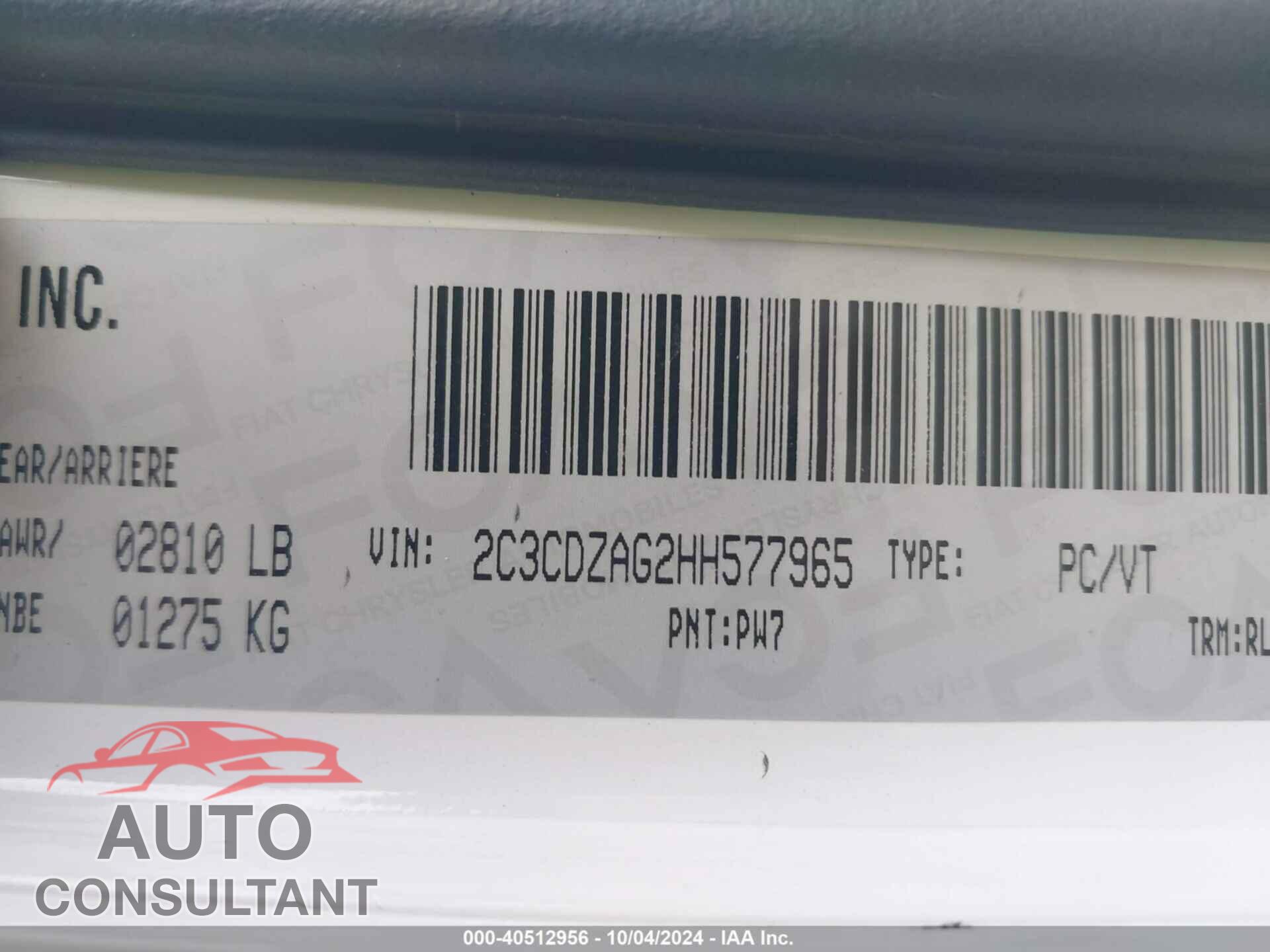 DODGE CHALLENGER 2017 - 2C3CDZAG2HH577965