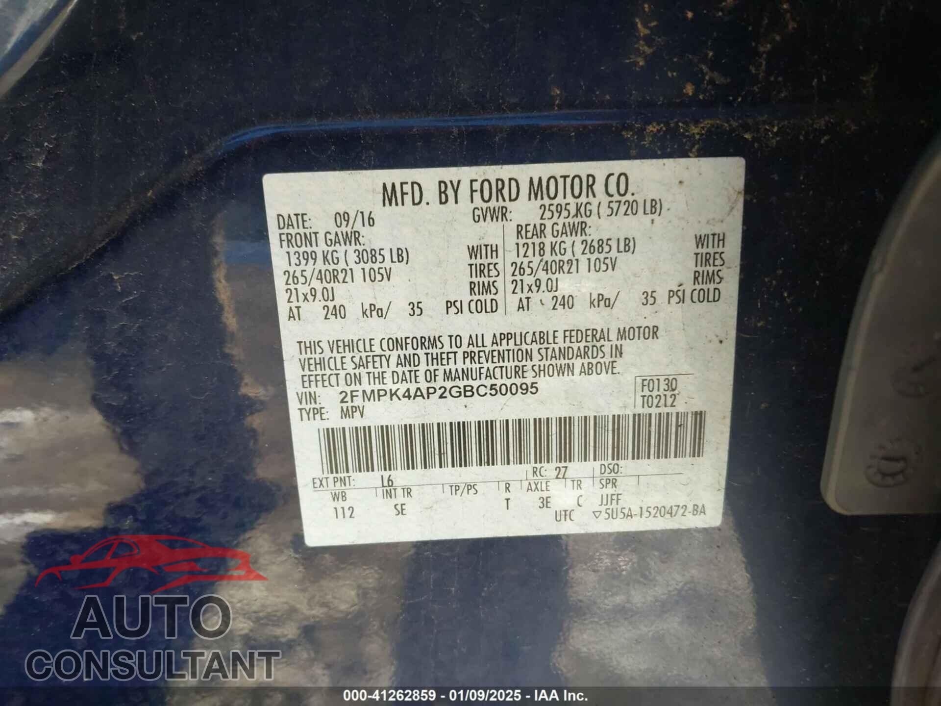 FORD EDGE 2016 - 2FMPK4AP2GBC50095