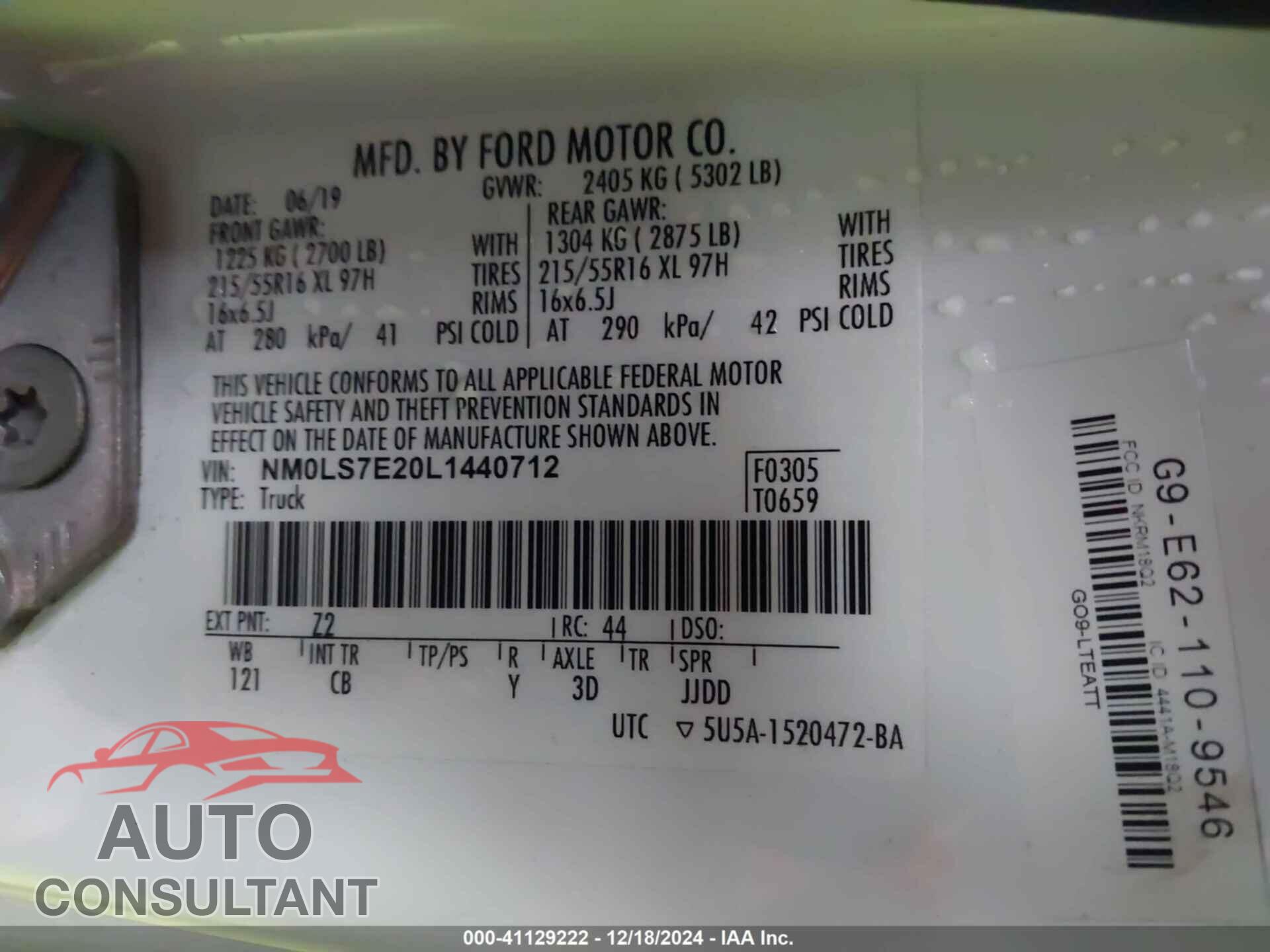 FORD TRANSIT CONNECT 2020 - NM0LS7E20L1440712