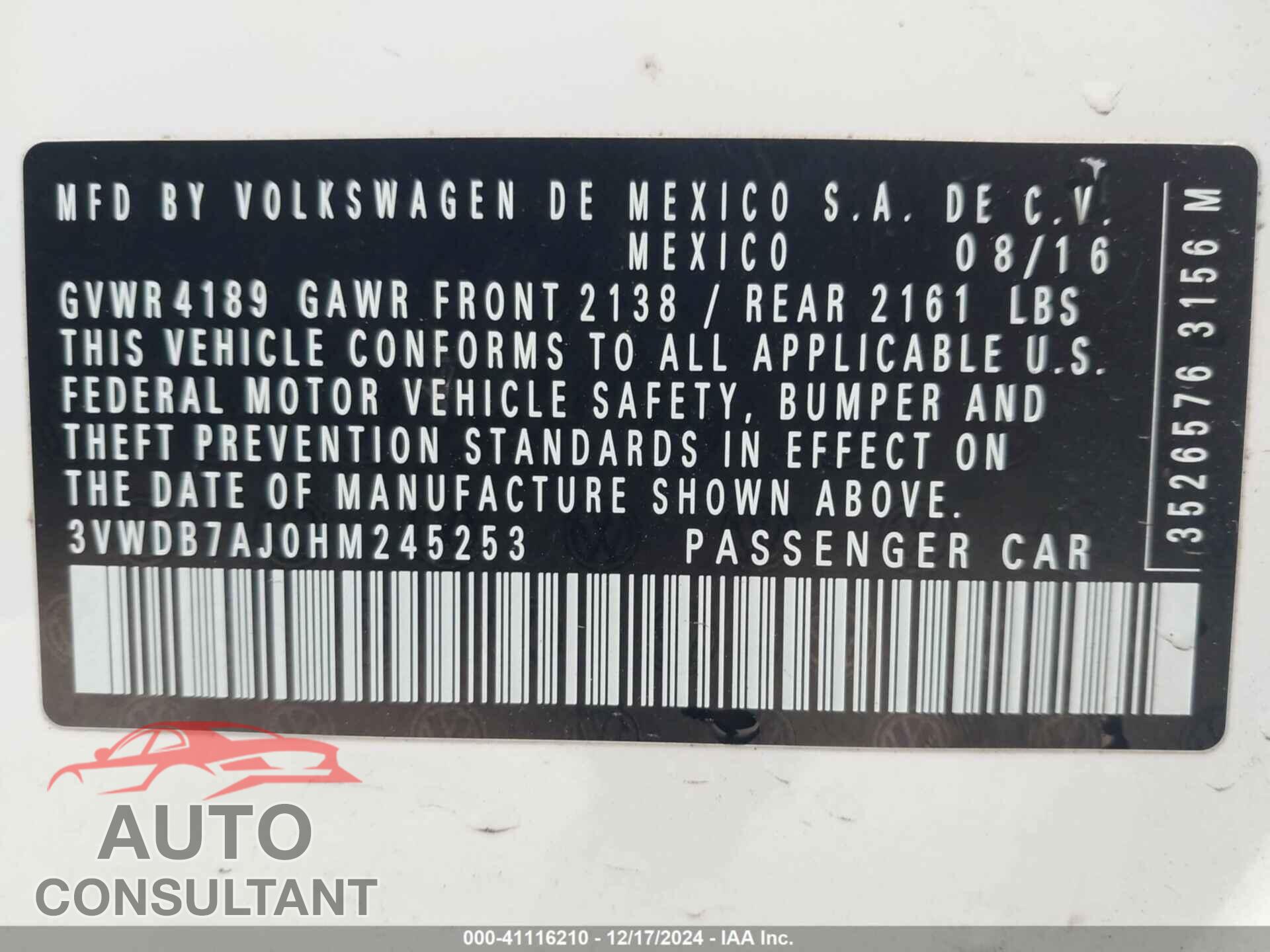 VOLKSWAGEN JETTA 2017 - 3VWDB7AJOHM245253