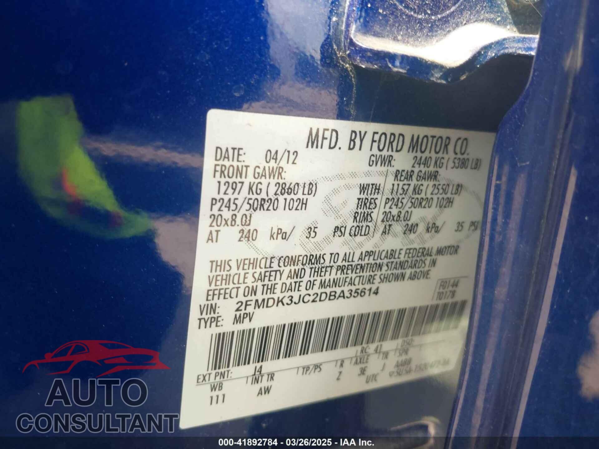 FORD EDGE 2013 - 2FMDK3JC2DBA35614