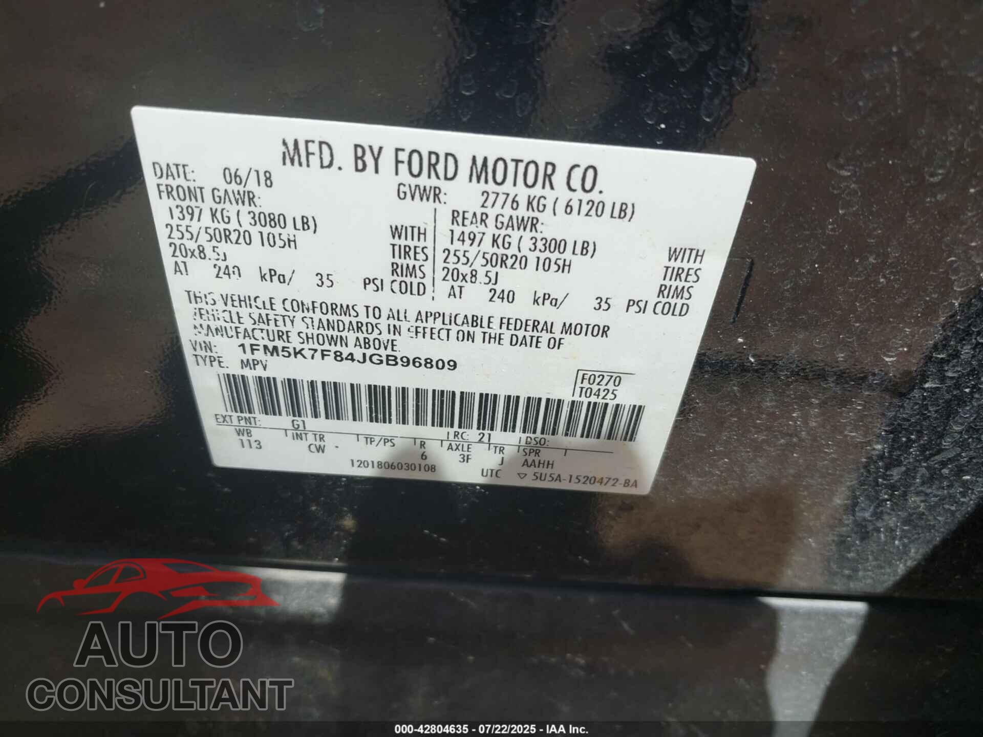 FORD EXPLORER 2018 - 1FM5K7F84JGB96809