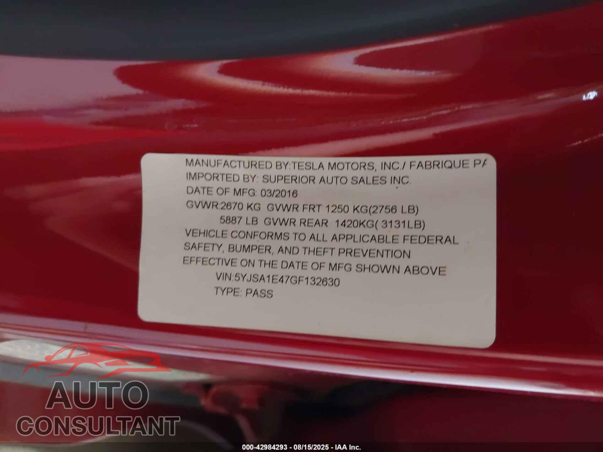 TESLA MODEL S 2016 - 5YJSA1E47GF132630