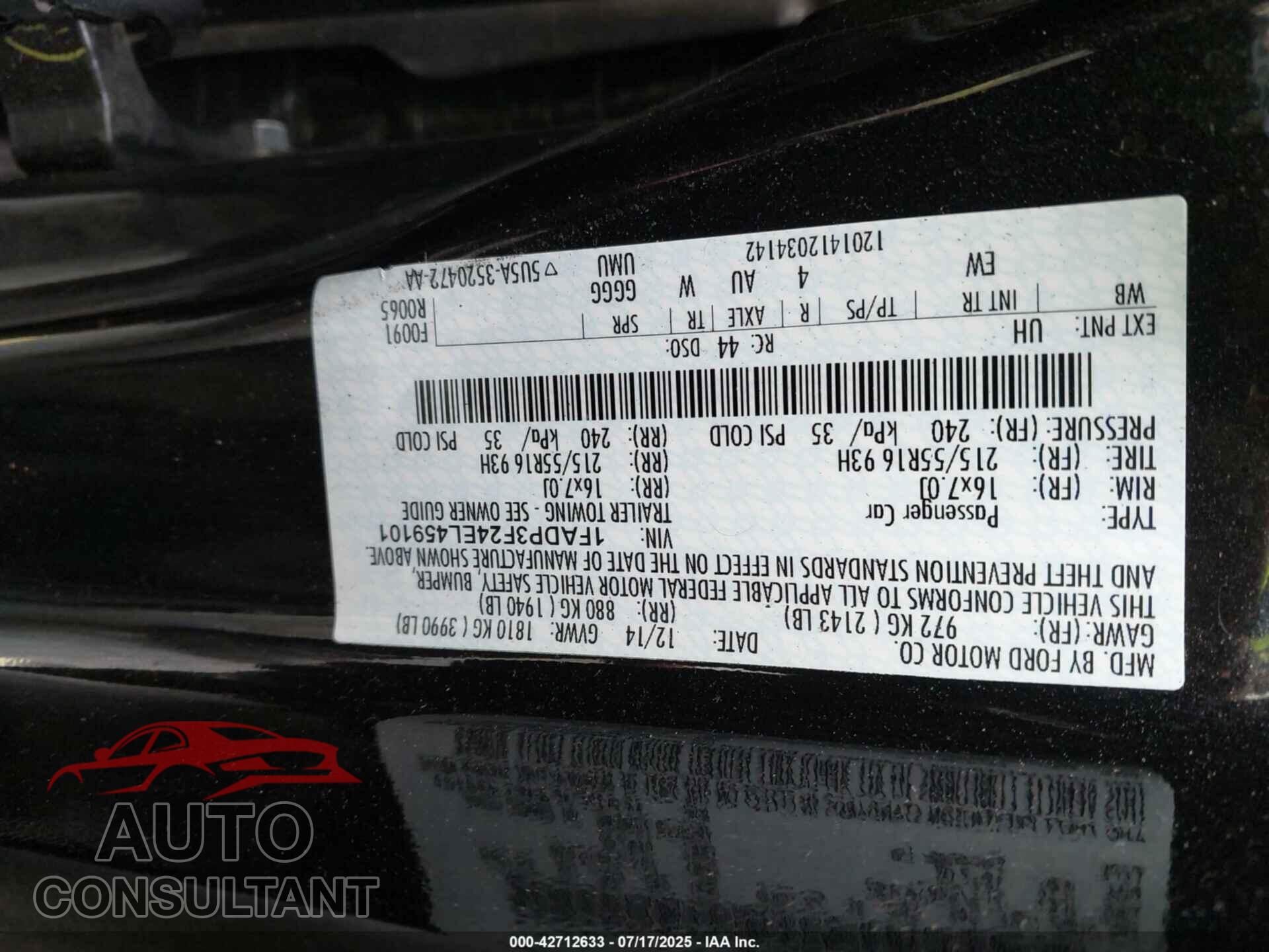 FORD FOCUS 2014 - 1FADP3F24EL459101