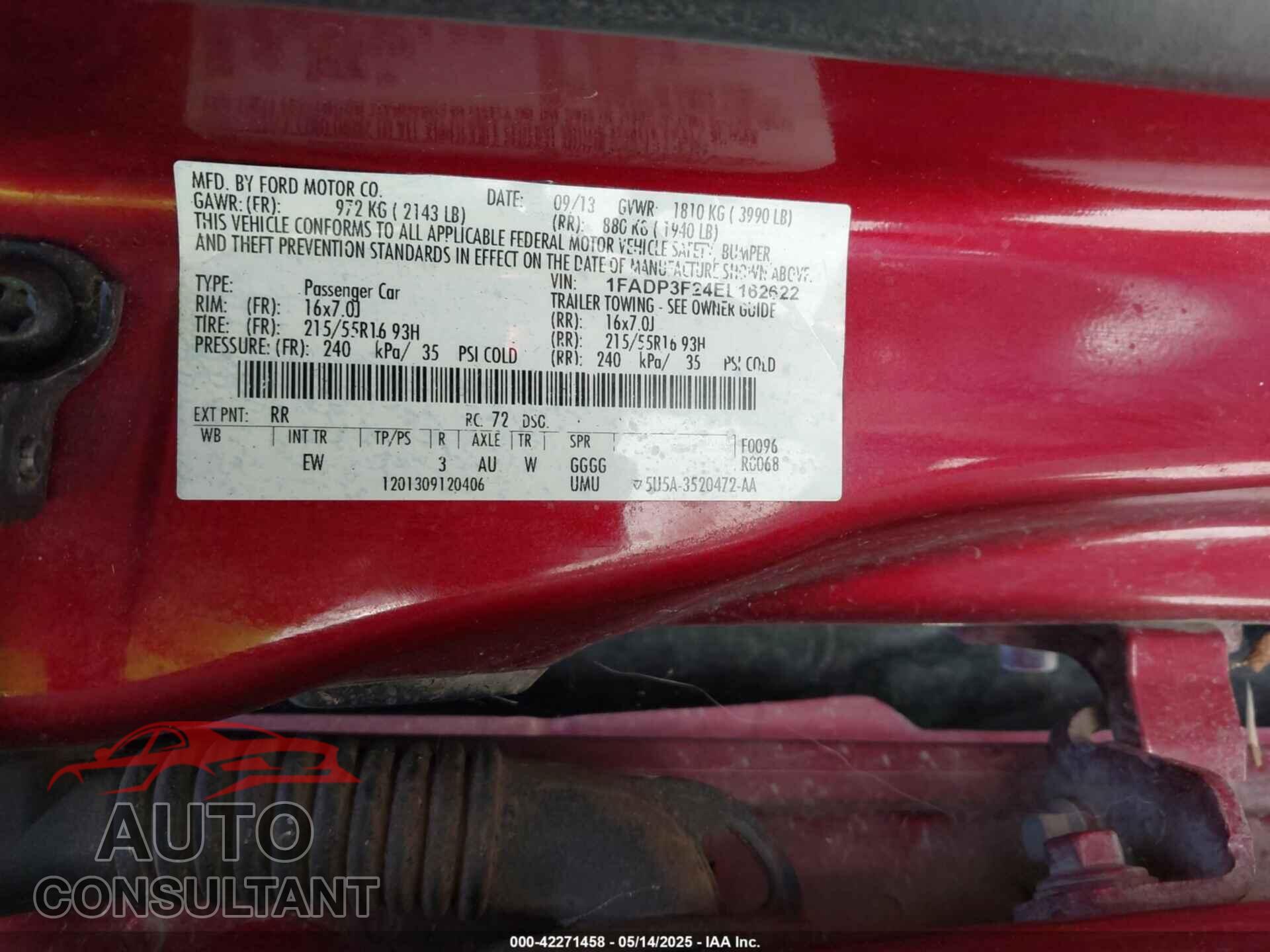 FORD FOCUS 2014 - 1FADP3F24EL162622