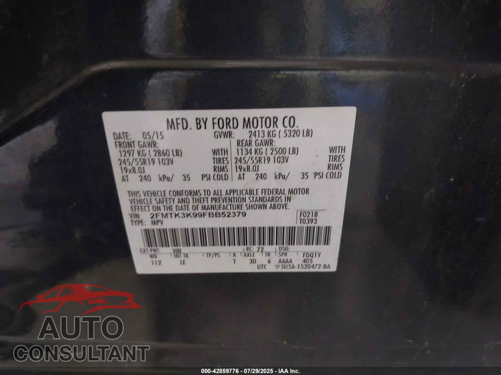 FORD EDGE 2015 - 2FMTK3K99FBB52379