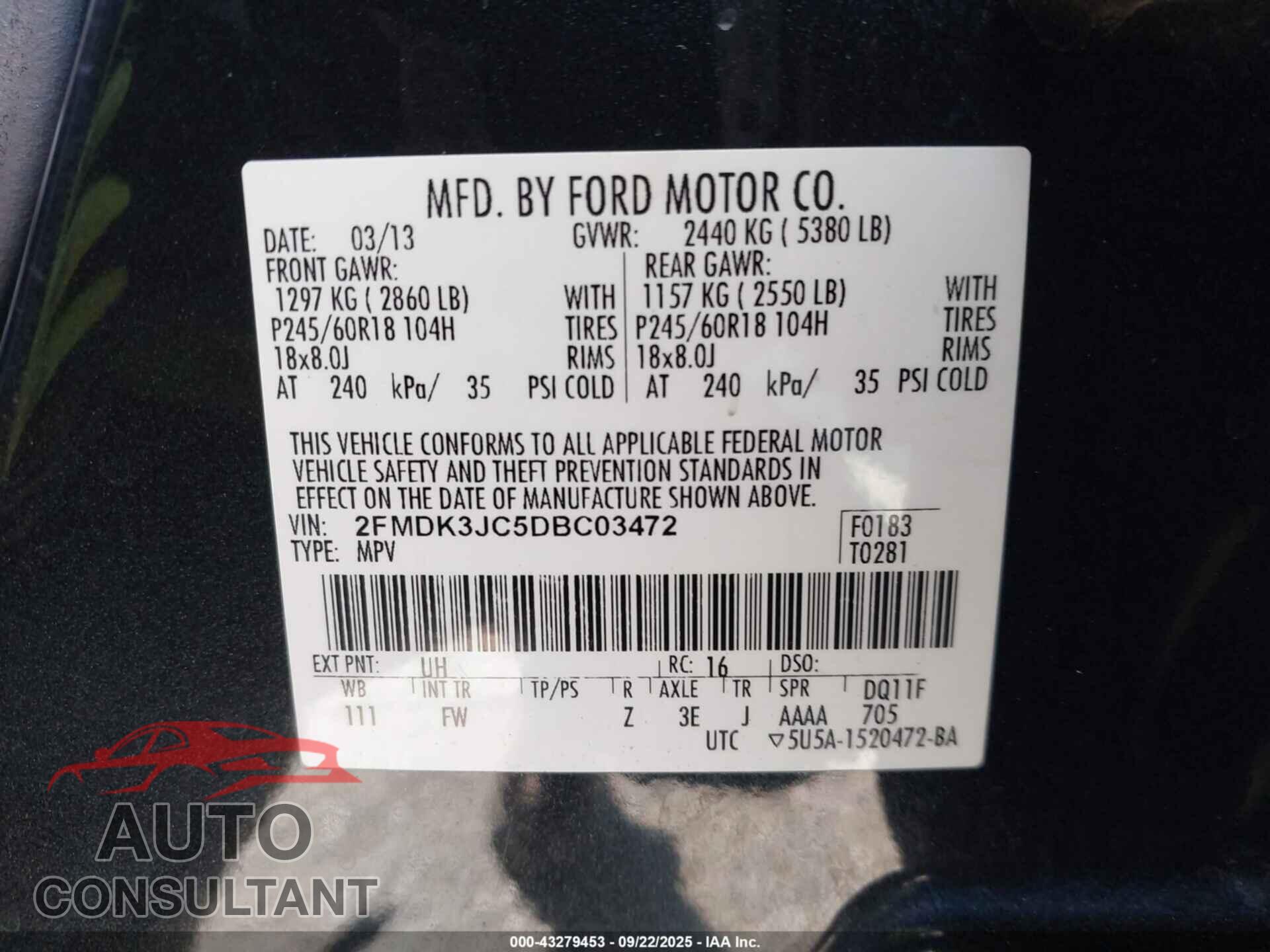 FORD EDGE 2013 - 2FMDK3JC5DBC03472