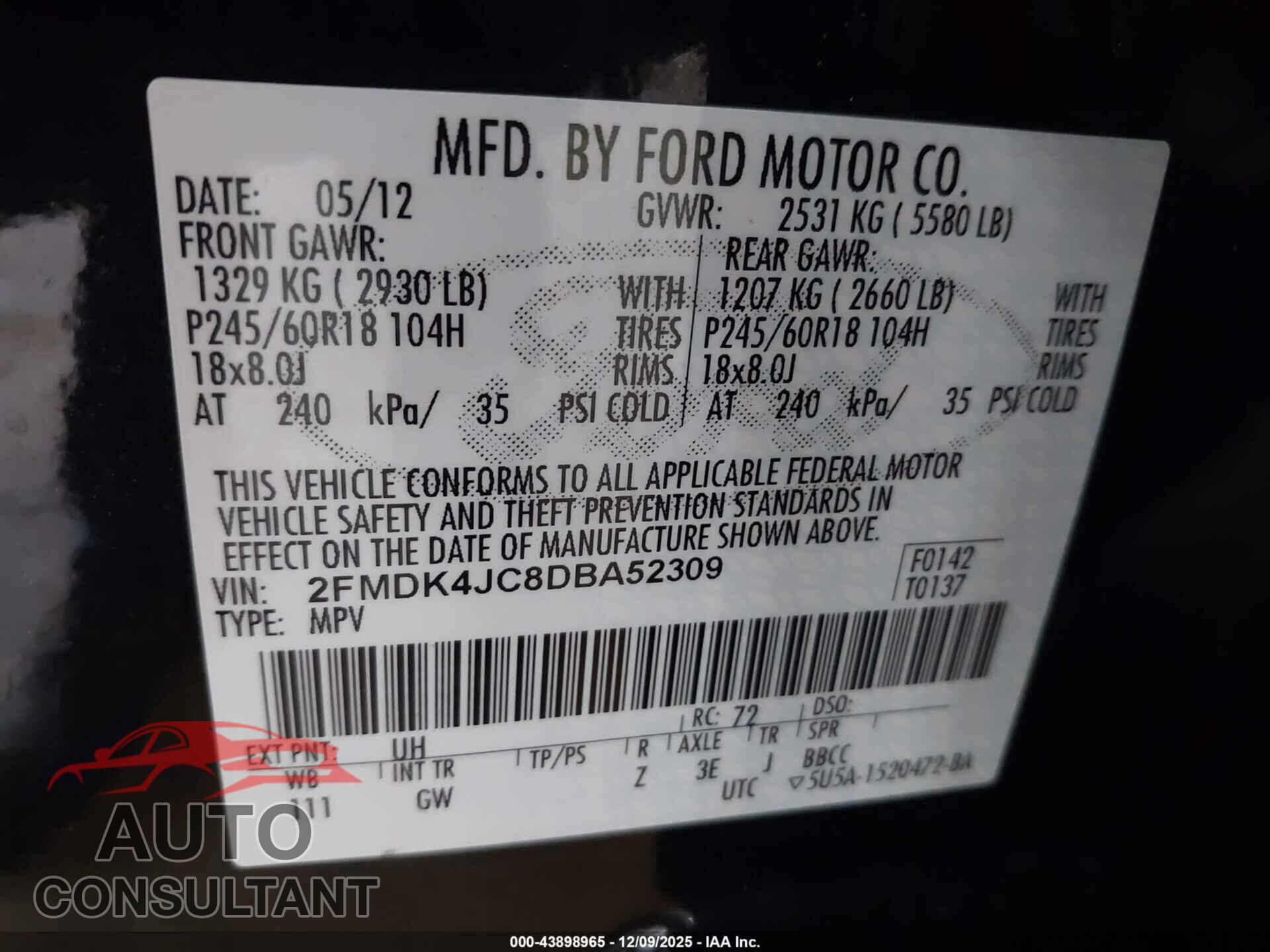 FORD EDGE 2013 - 2FMDK4JC8DBA52309