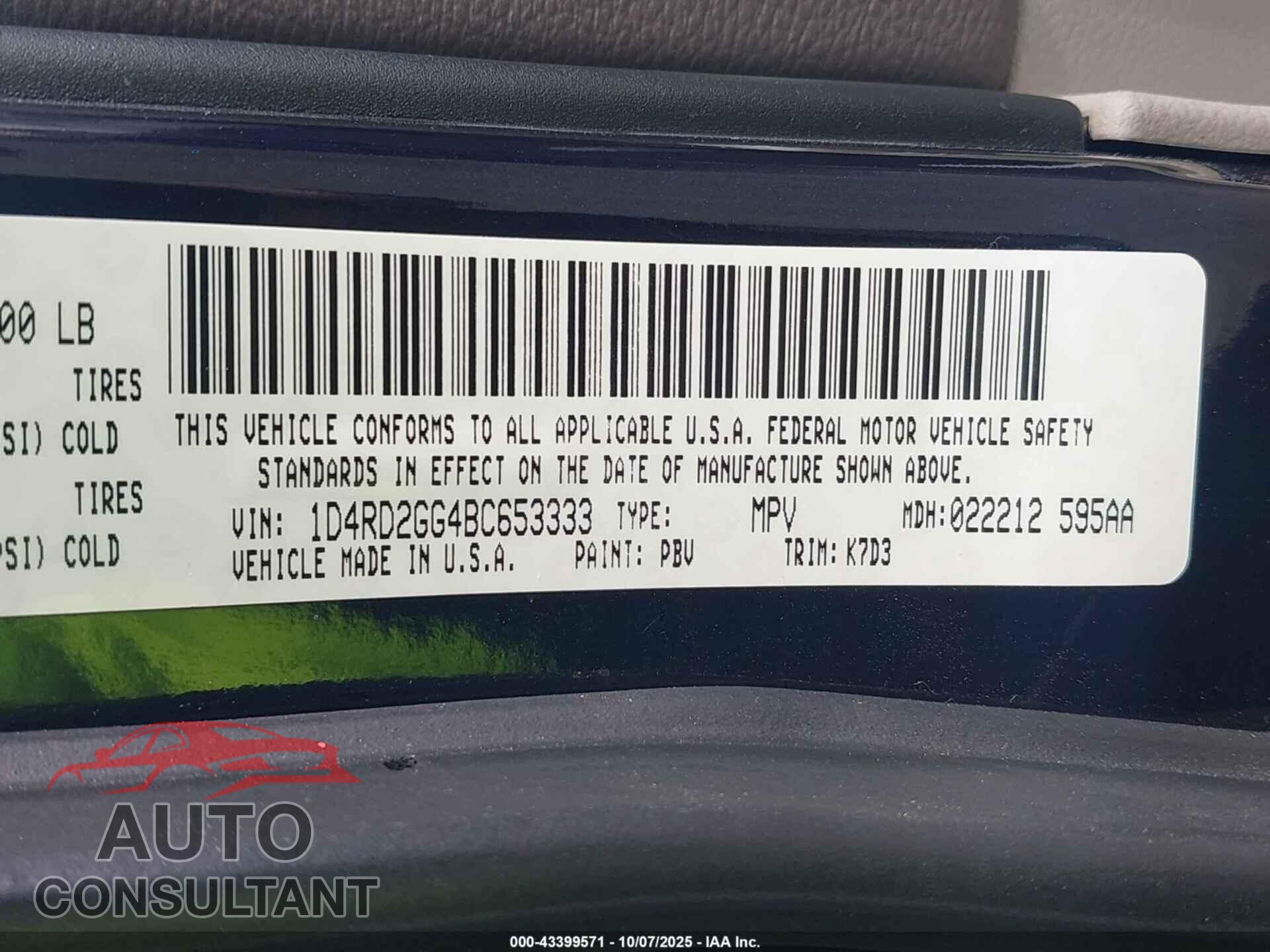 DODGE DURANGO 2011 - 1D4RD2GG4BC653333
