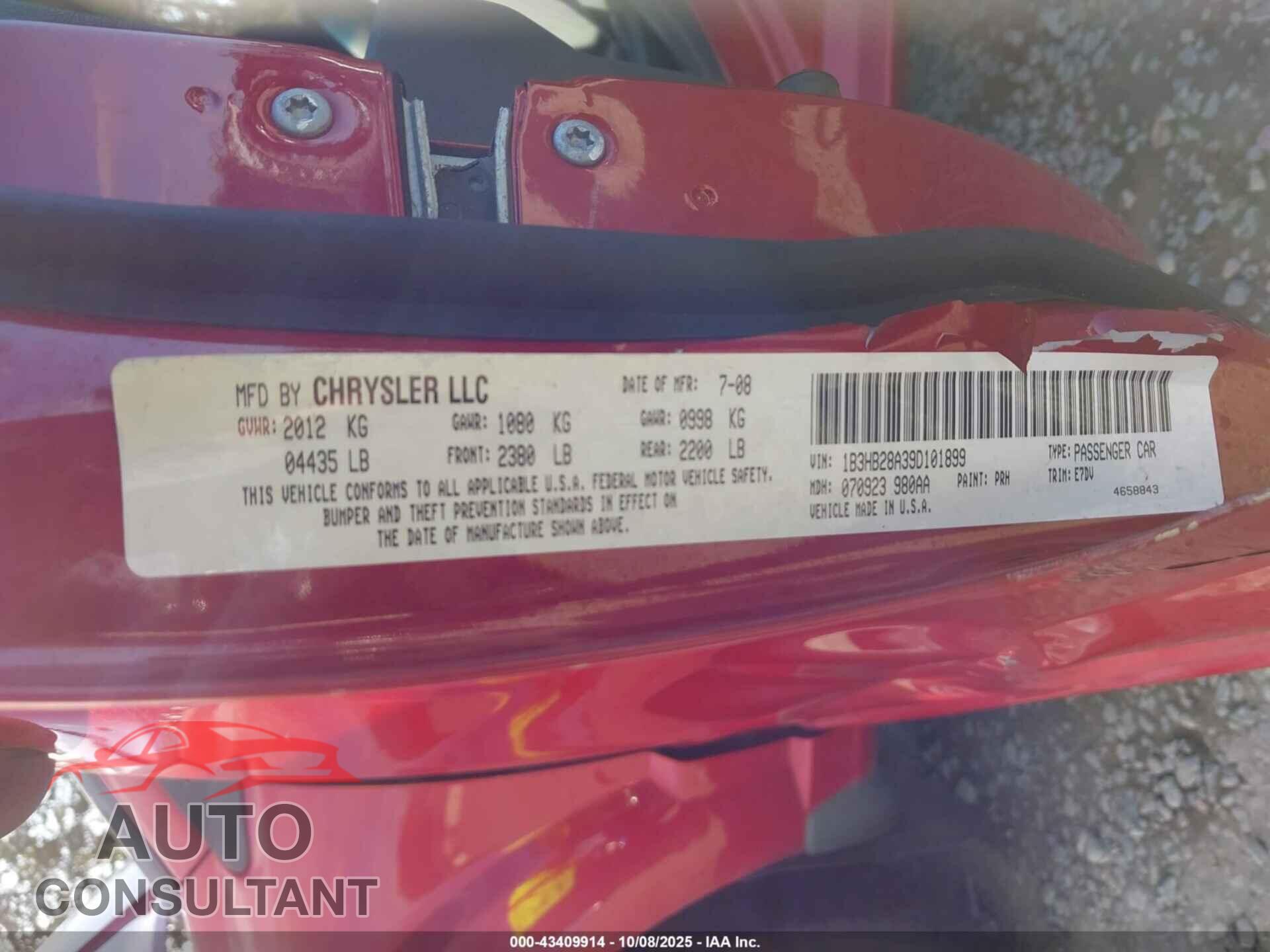 DODGE CALIBER 2009 - 1B3HB28A39D101899