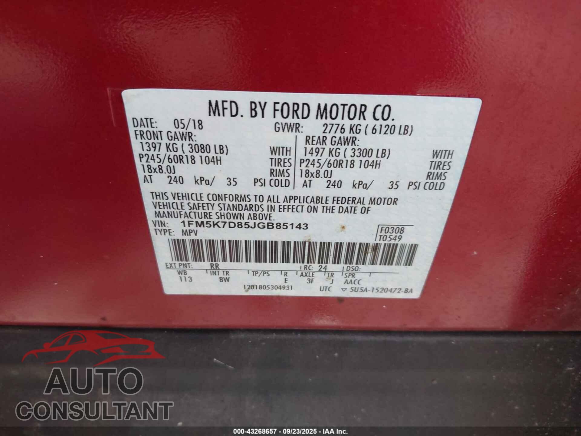 FORD EXPLORER 2018 - 1FM5K7D85JGB85143