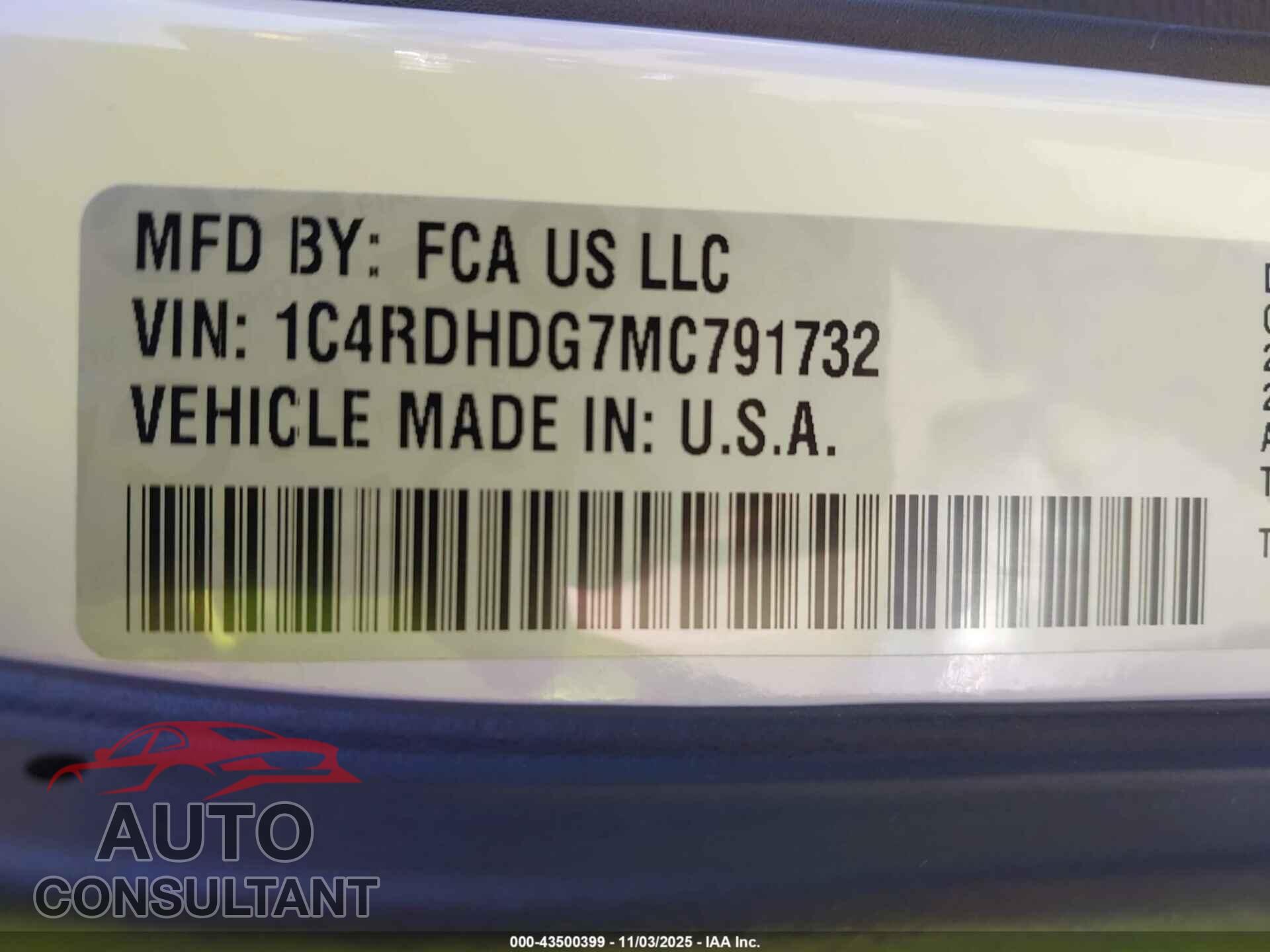 DODGE DURANGO 2021 - 1C4RDHDG7MC791732