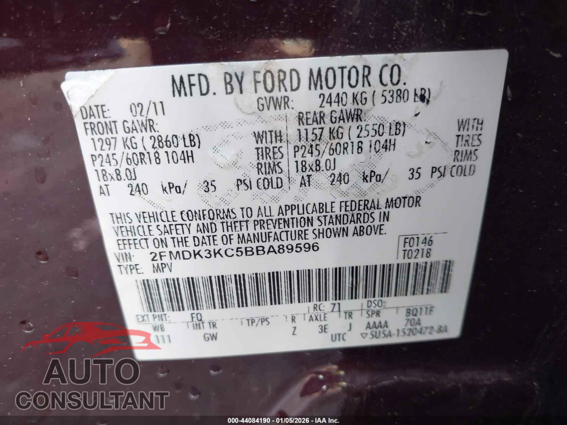FORD EDGE 2011 - 2FMDK3KC5BBA89596