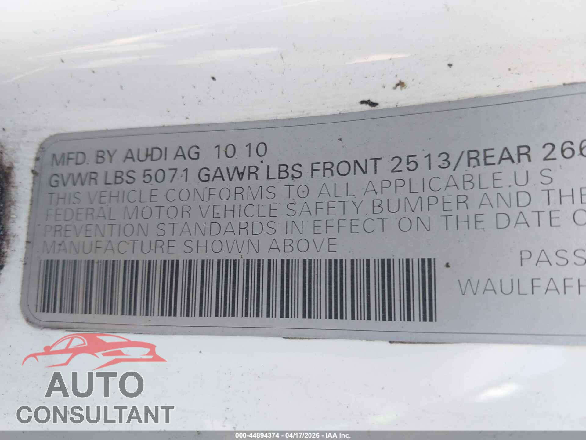 AUDI A5 2011 - WAULFAFH4BN007521