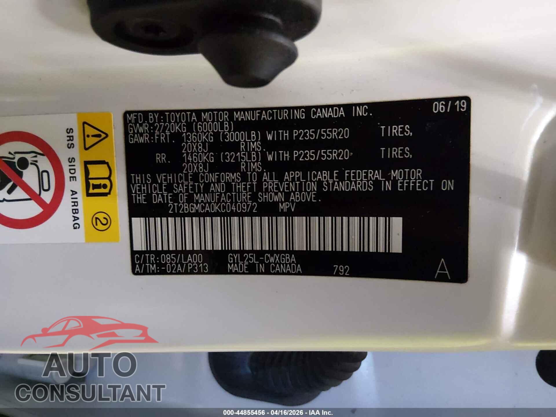 LEXUS RX 450H 2019 - 2T2BGMCA0KC040972
